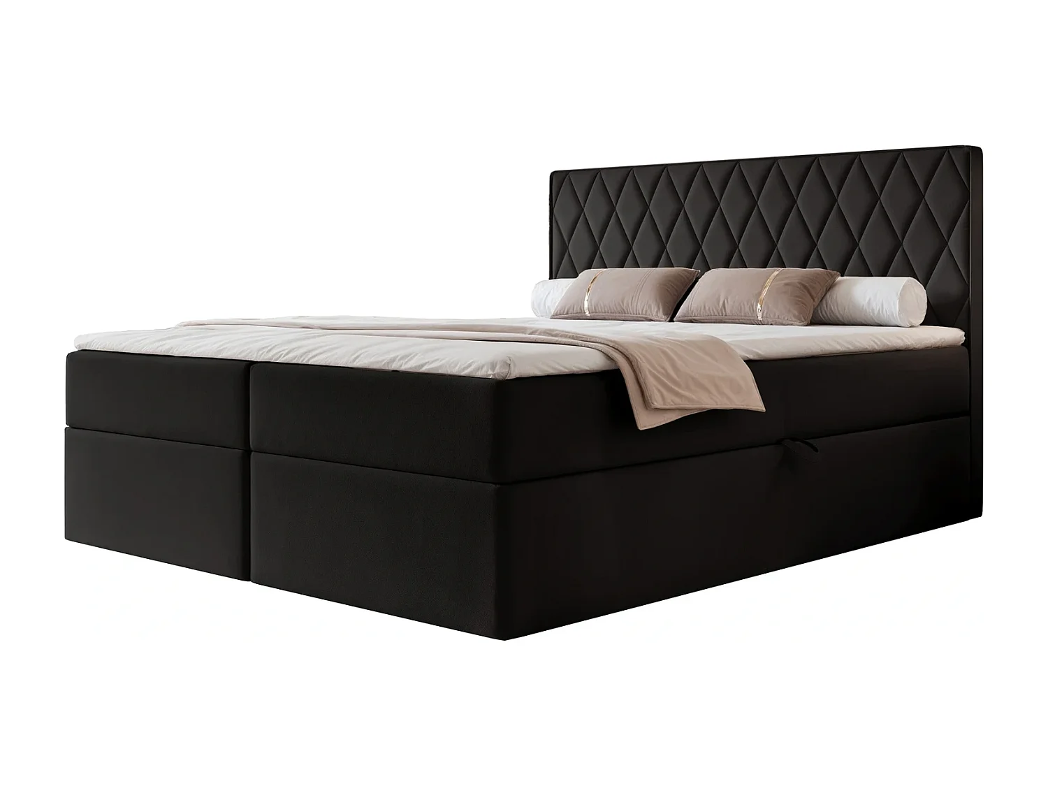 Lit Boxspring PONTI 180x200 cm avec 2 Coffres, Matelas et Matelassage Losanges Verticaux - Noir (Velours)