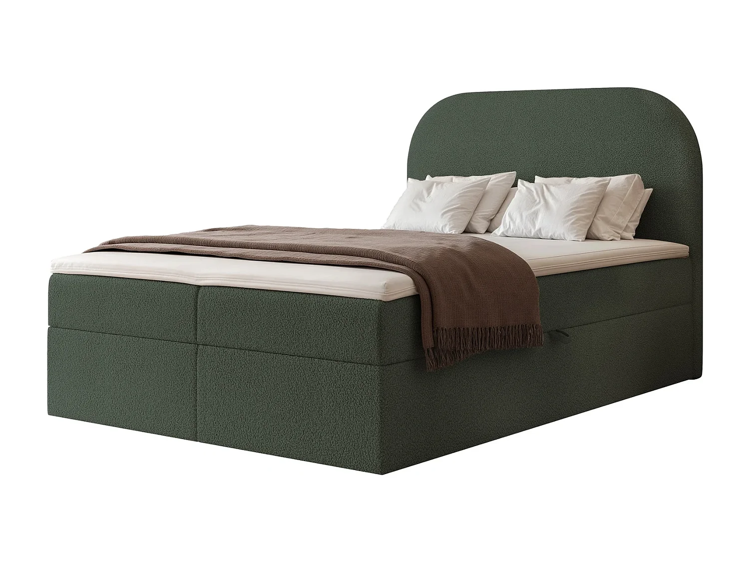 Lit Boxspring FUZZI 120x200 cm avec 2 Coffres, Matelas et Tête de Lit Moelleuse - Gris Vert (Tissu Bouclé Now or Never)