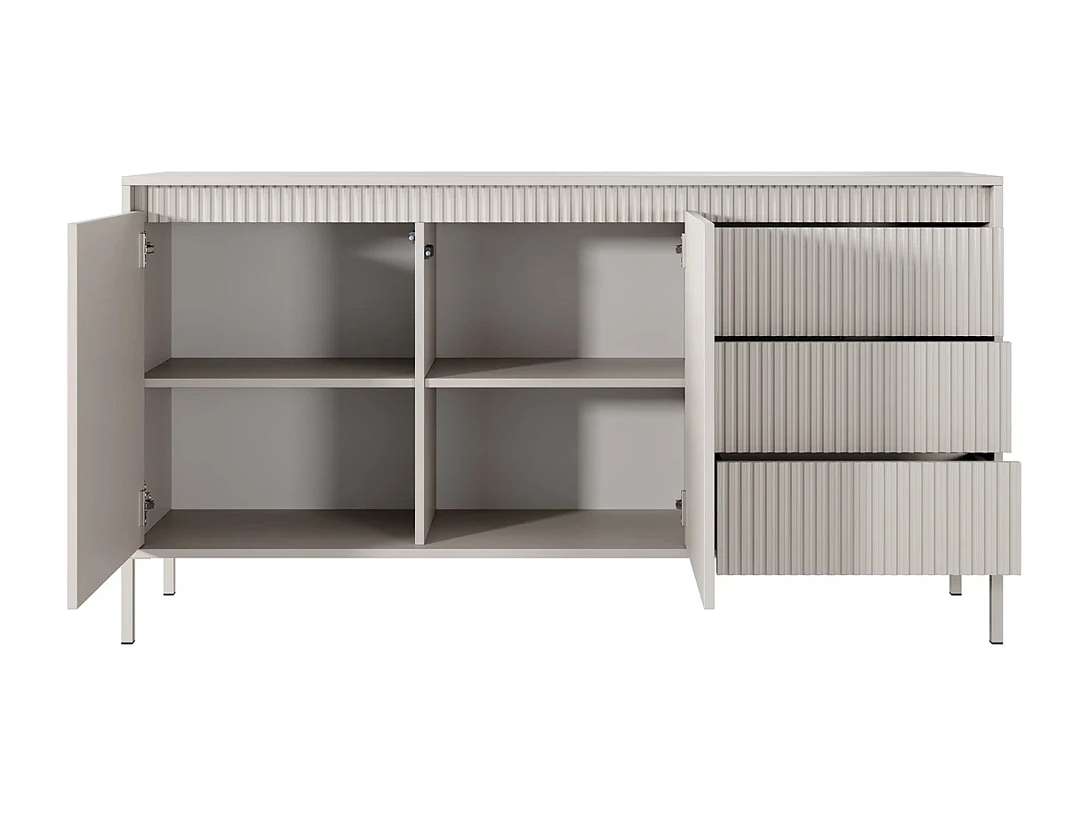Dressoir Commode Ferrato B 153 cm met 2 Deuren en 3 Geroffelde Laden rechts - Beige