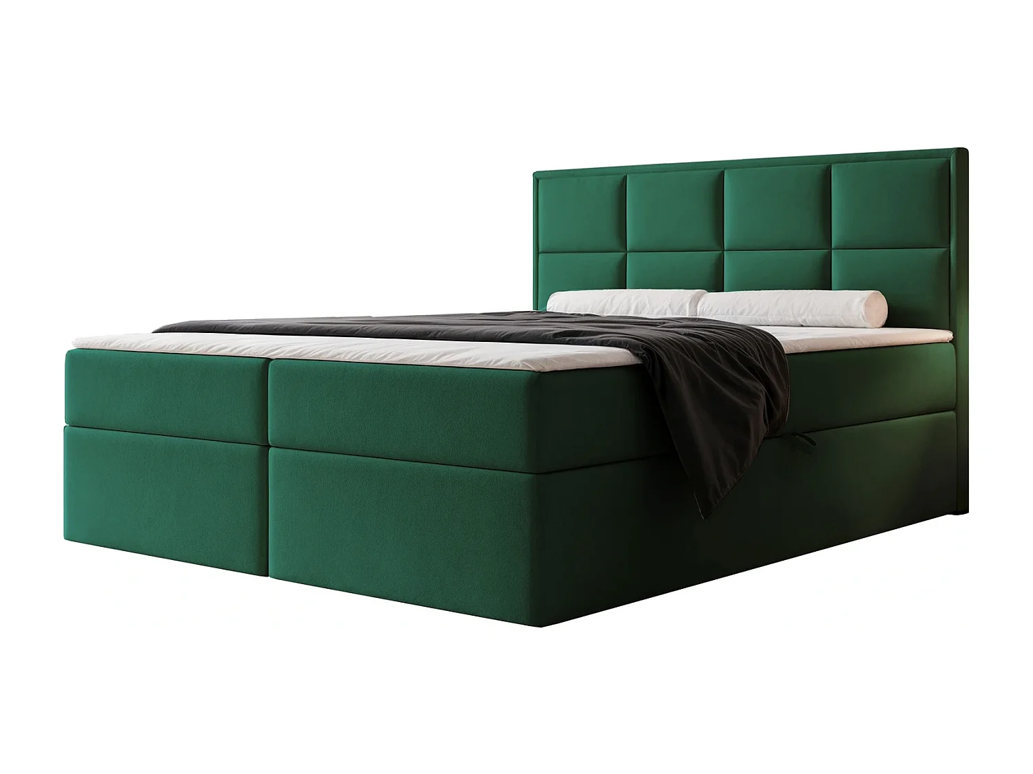 Lit Boxspring 2 places TIOLI 140x200 cm avec Coffre, Matelas et Tête de Lit à Panneaux Verticaux - Vert Bouteille (Magic Velvet)