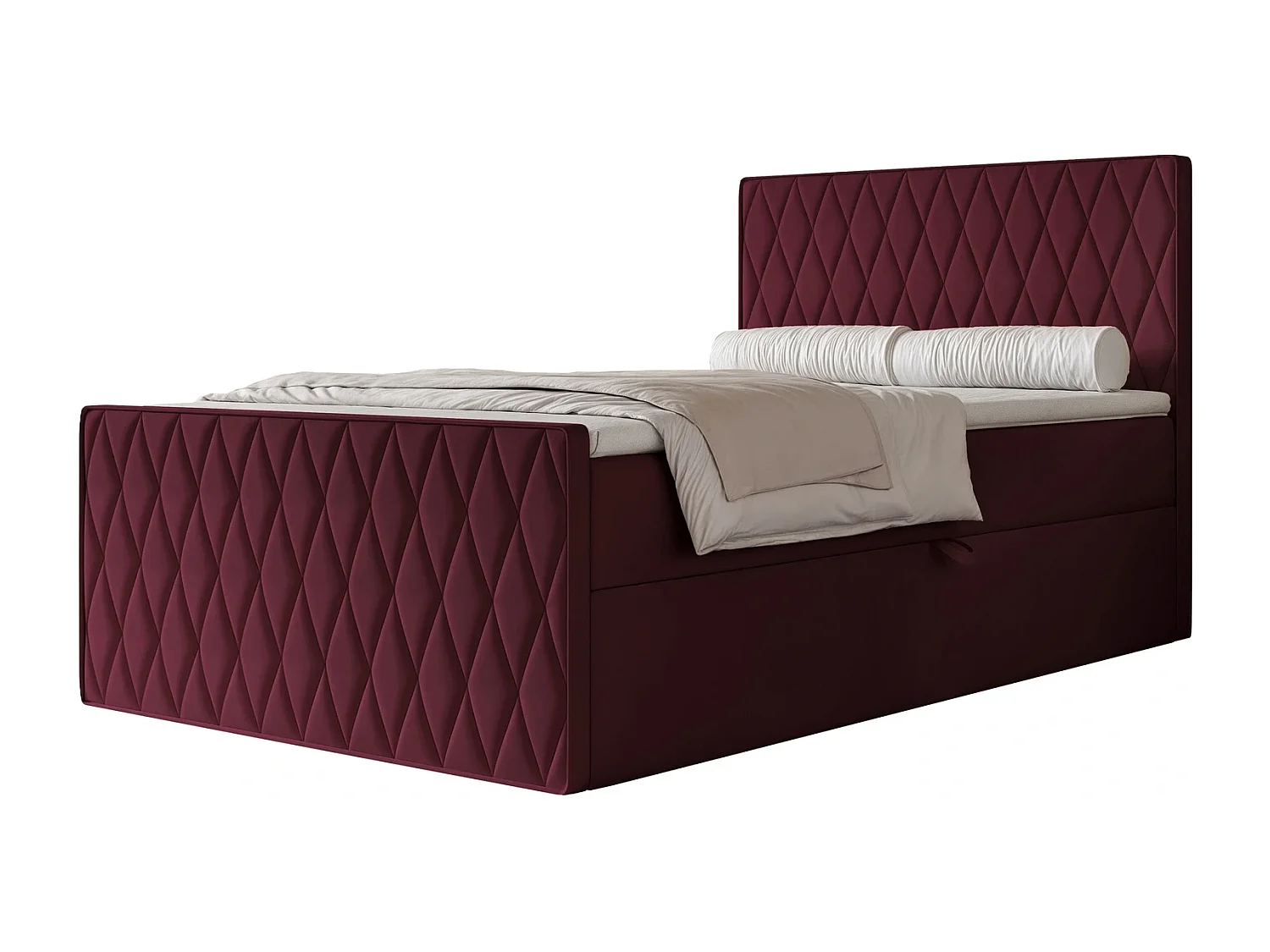 Lit Boxspring PONTI III 120x200 cm avec 2 Coffres, Matelas et Matelassage Losanges - Bordeaux (Velours)