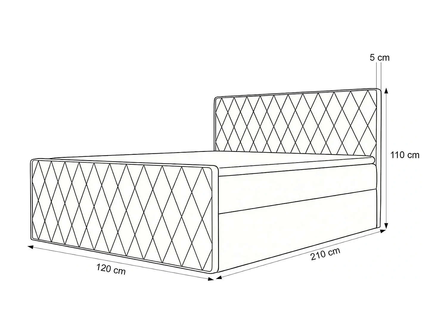 Lit Boxspring PONTI III 120x200 cm avec 2 Coffres, Matelas et Matelassage Losanges - Bordeaux (Velours)