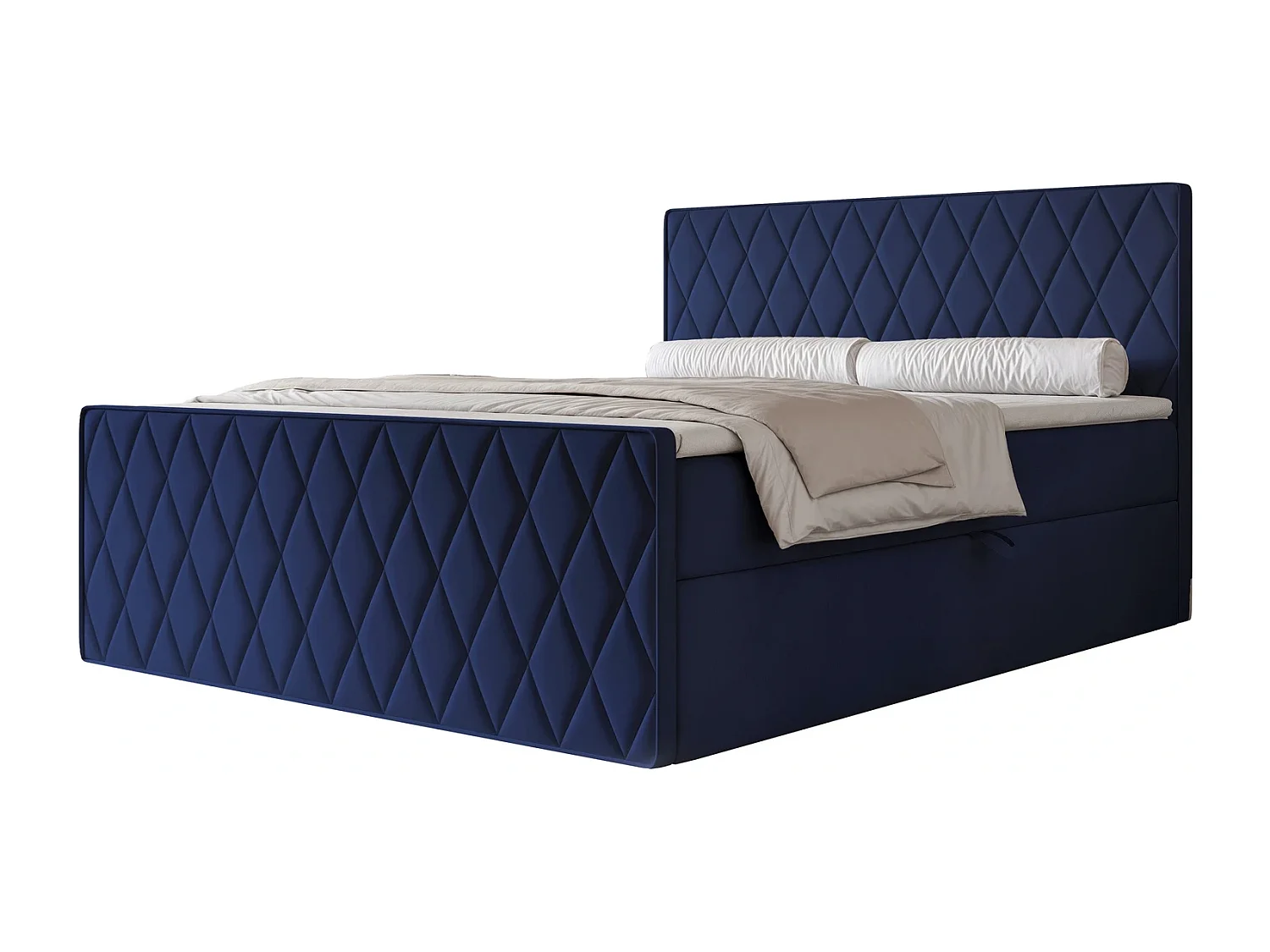 Lit Boxspring PONTI III 160x200 cm avec 2 Coffres, Matelas et Matelassage Losanges - Bleu Marine (Velours)
