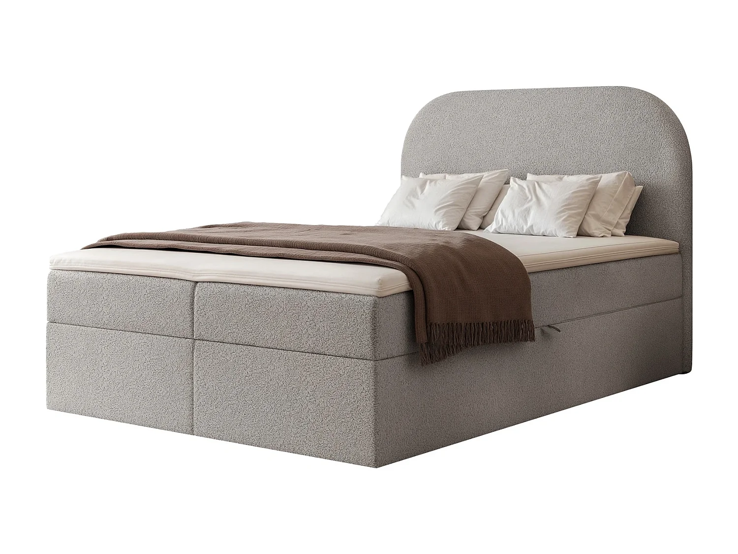 Boxspringbett FUZZI 120x200 cm Grau (Stoff Monte) - mit 2 Bettkästen, Matratze und weichem Kopfteil