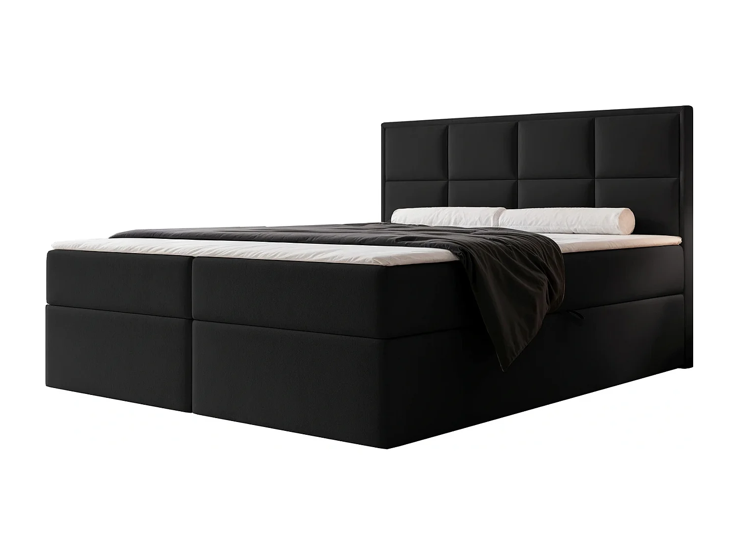Lit Boxspring 2 places TIOLI 140x200 cm avec Coffre, Matelas et Tête de Lit à Panneaux Verticaux - Noir (Magic Velvet)