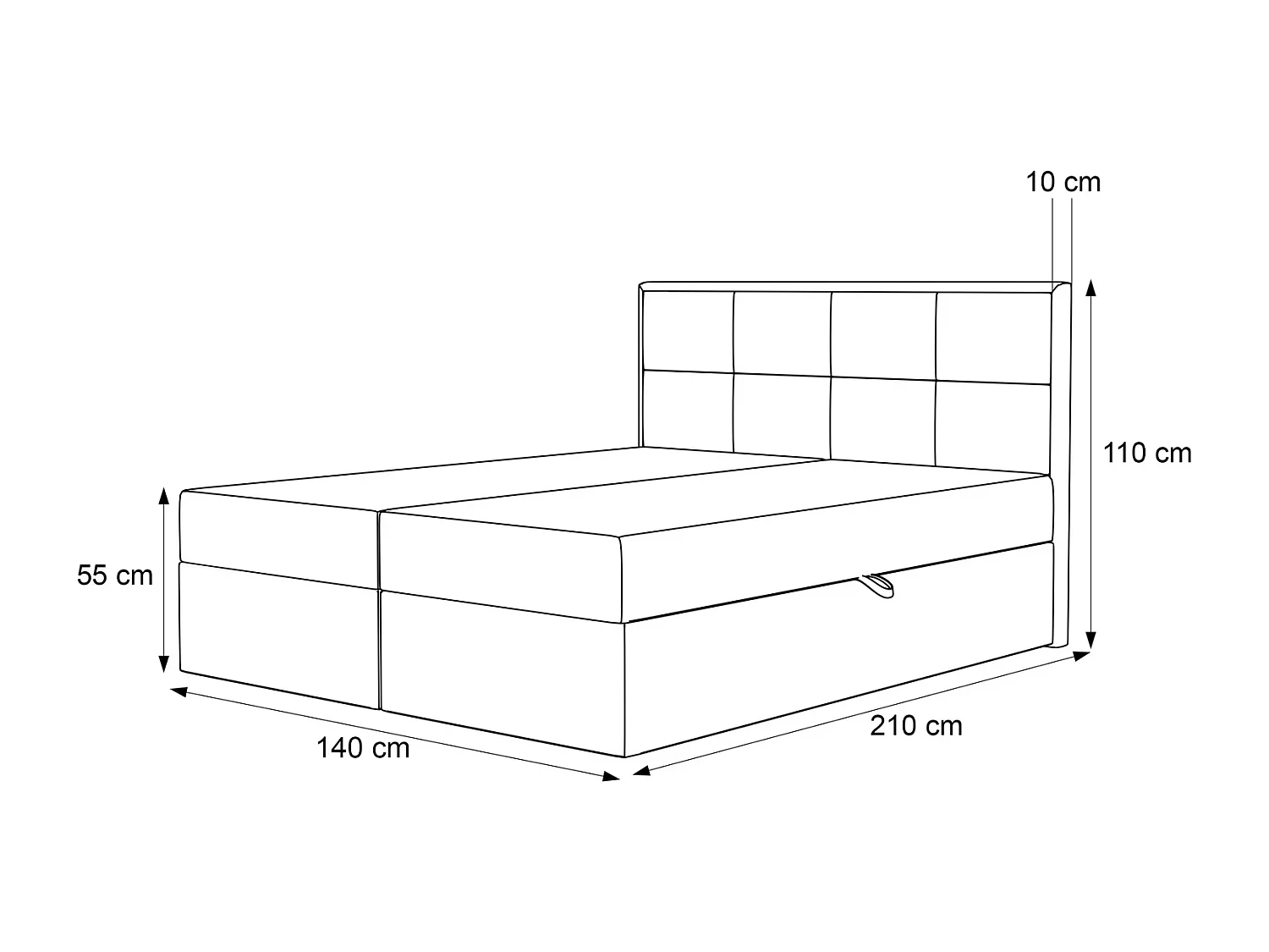 Lit Boxspring 2 places TIOLI 140x200 cm avec Coffre, Matelas et Tête de Lit à Panneaux Verticaux - Noir (Magic Velvet)