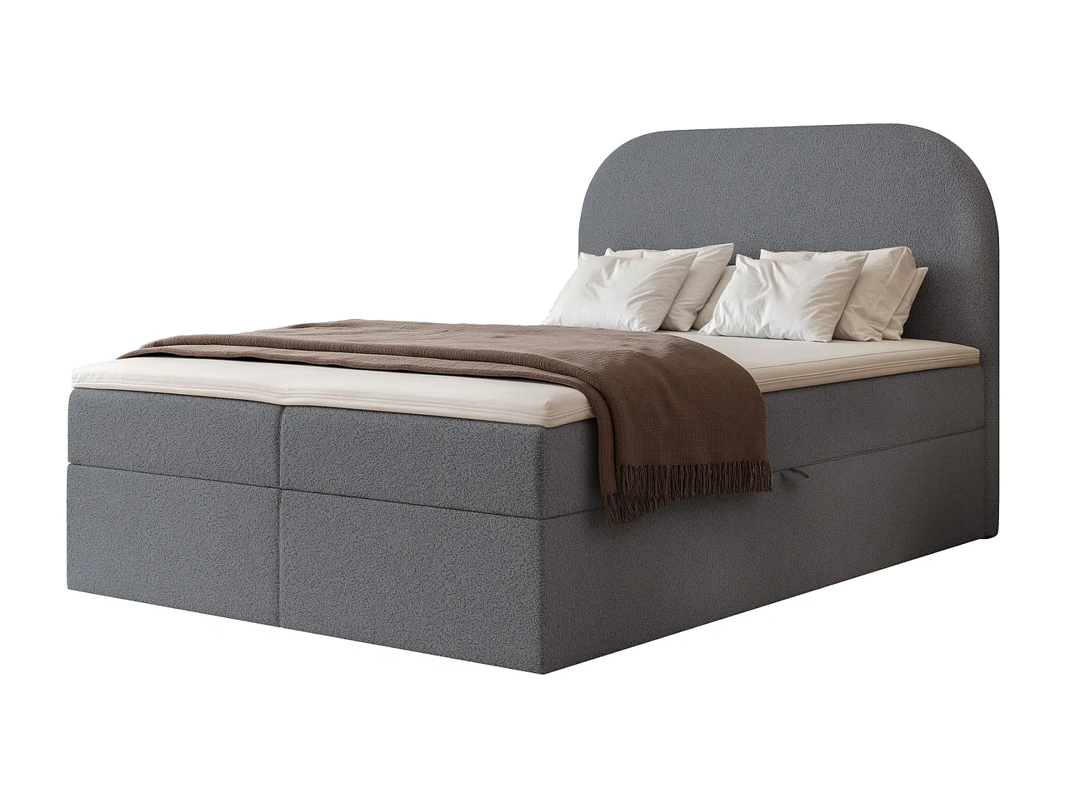 Boxspring FUZZI 120x200 cm met 2 Opbergruimtes, Matras en Zacht Hoofdbord - Donkergrijs (Monte Stof)
