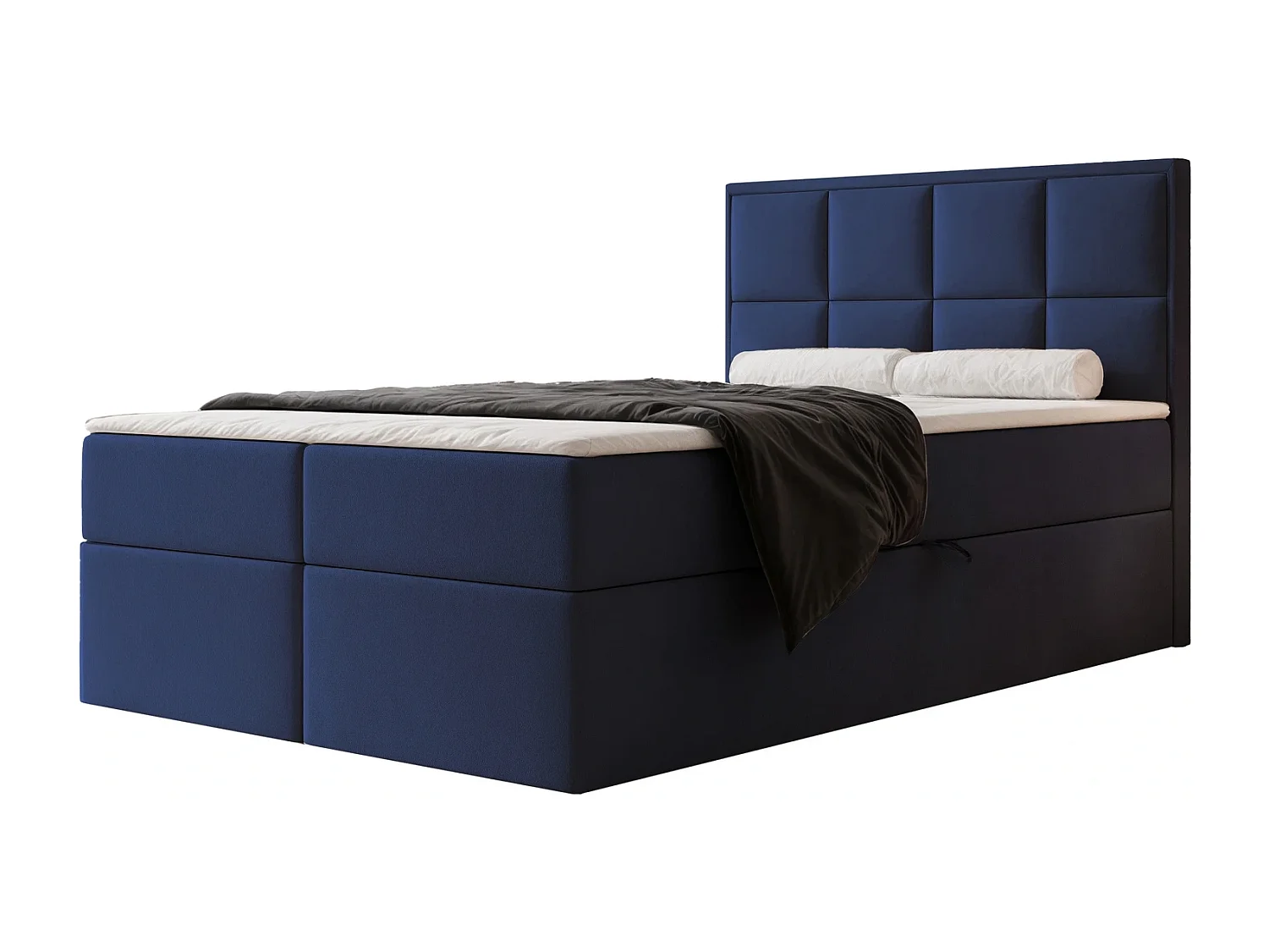 Lit Boxspring TIOLI 120x200 cm avec Coffre, Matelas et Tête de Lit à Panneaux Verticaux - Bleu Marine (Magic Velvet)