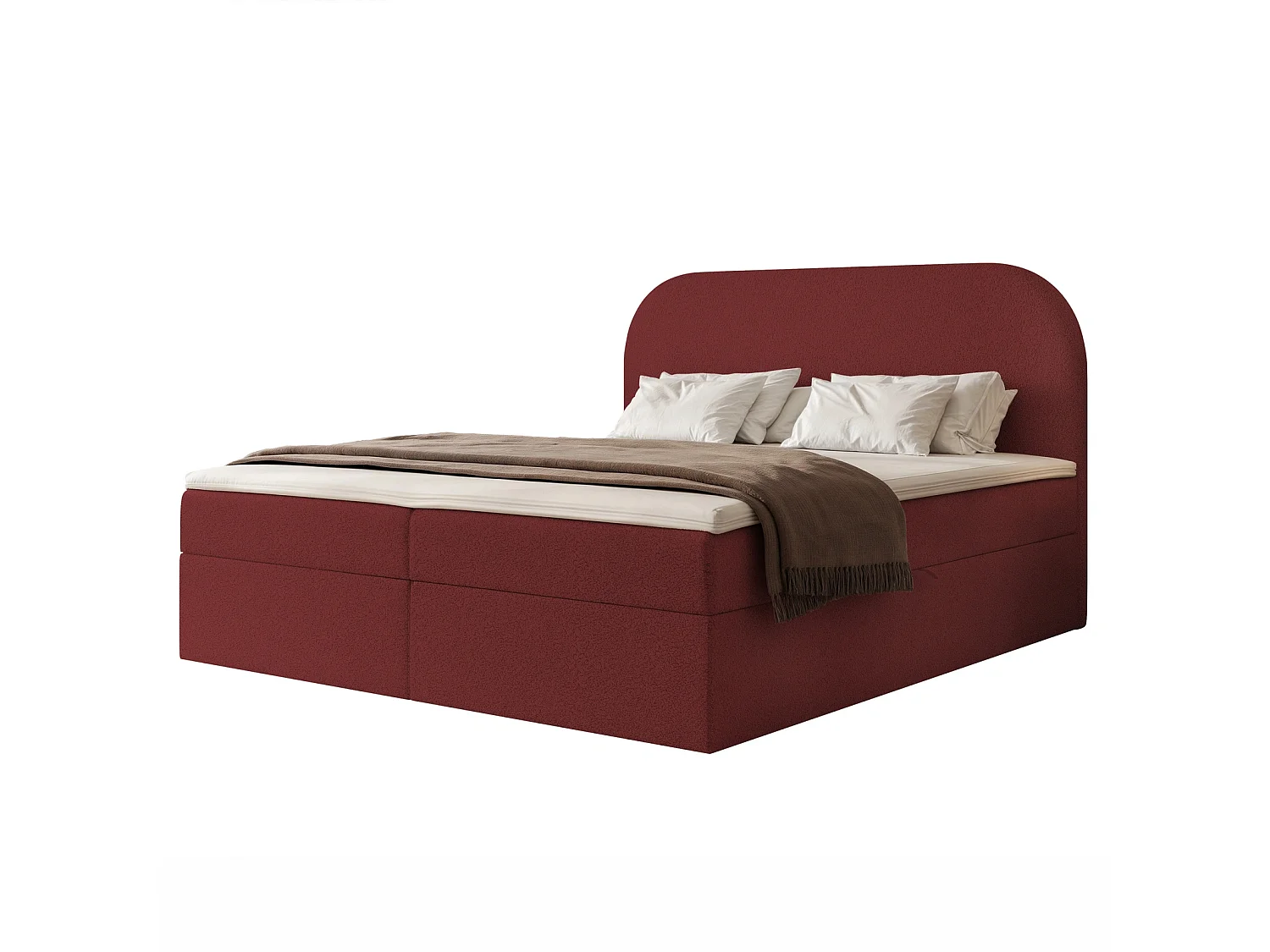 Boxspring FUZZI 180x200 cm met 2 Opbergruimtes, Matras en Zacht Hoofdbord - Bordeaux (Monte Stof)