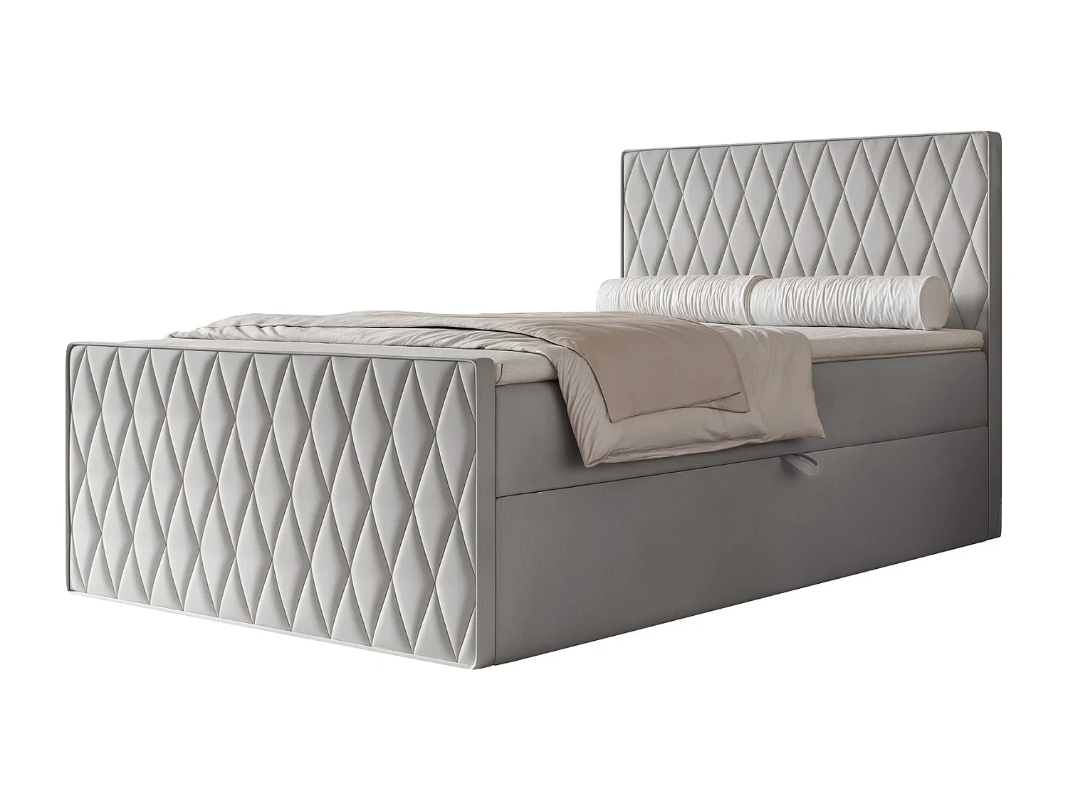 Lit Boxspring PONTI III 120x200 cm avec 2 Coffres, Matelas et Matelassage Losanges - Gris Pigeon (Velours)