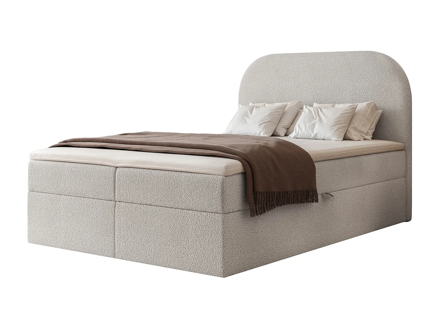 Lit Boxspring FUZZI 120x200 cm avec 2 Coffres, Matelas et Tête de Lit Moelleuse - Gris (Tissu Bouclé Now or Never)