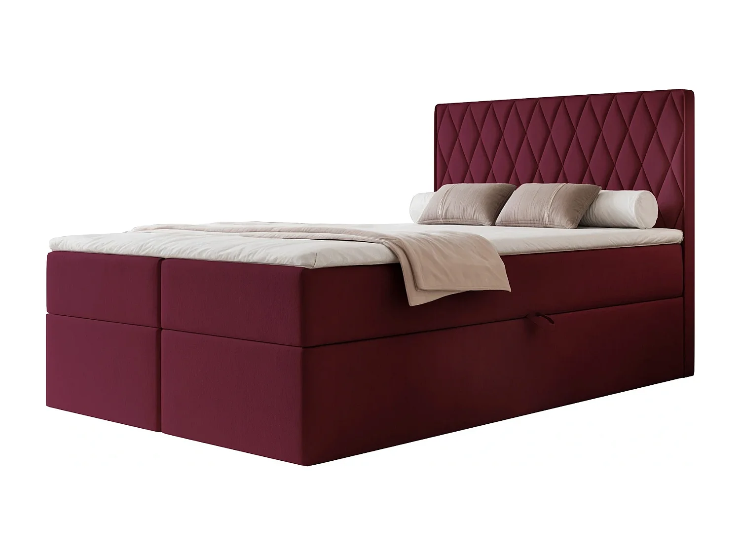 Lit Boxspring PONTI 120x200 cm avec 2 Coffres, Matelas et Matelassage Losanges Verticaux - Bordeaux (Velours)