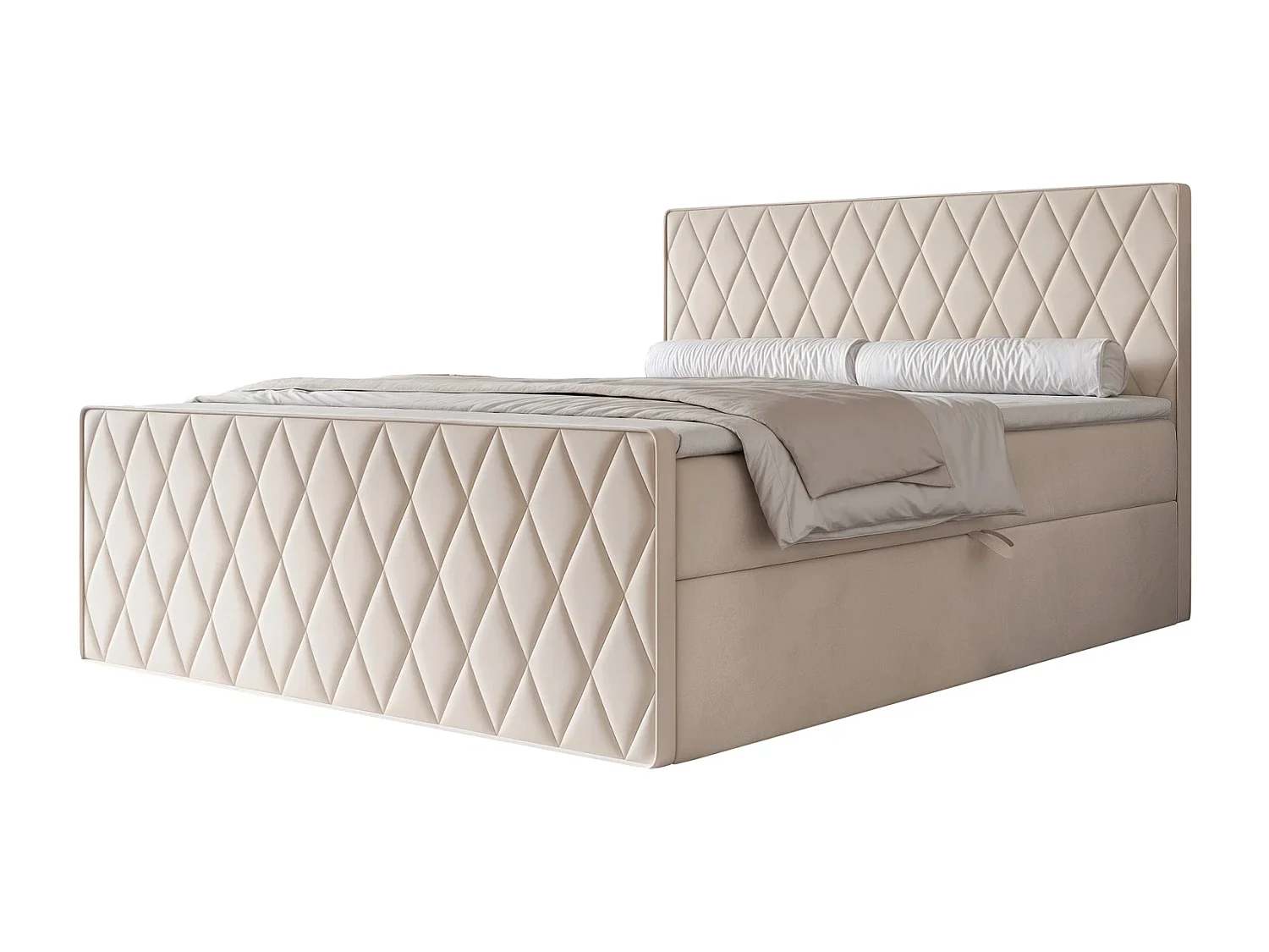 Lit Boxspring PONTI III 180x200 cm avec 2 Coffres, Matelas et Matelassage Losanges - Crème (Velours)