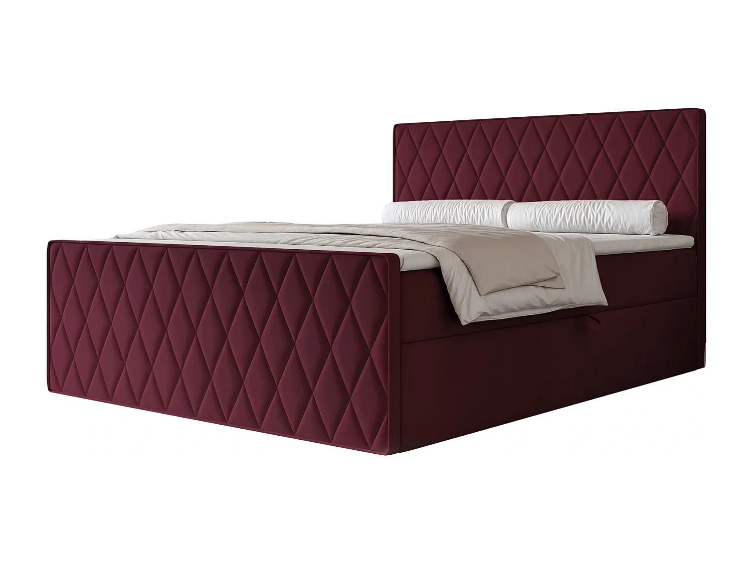 Lit Boxspring PONTI III 180x200 cm avec 2 Coffres, Matelas et Matelassage Losanges - Bordeaux (Velours)