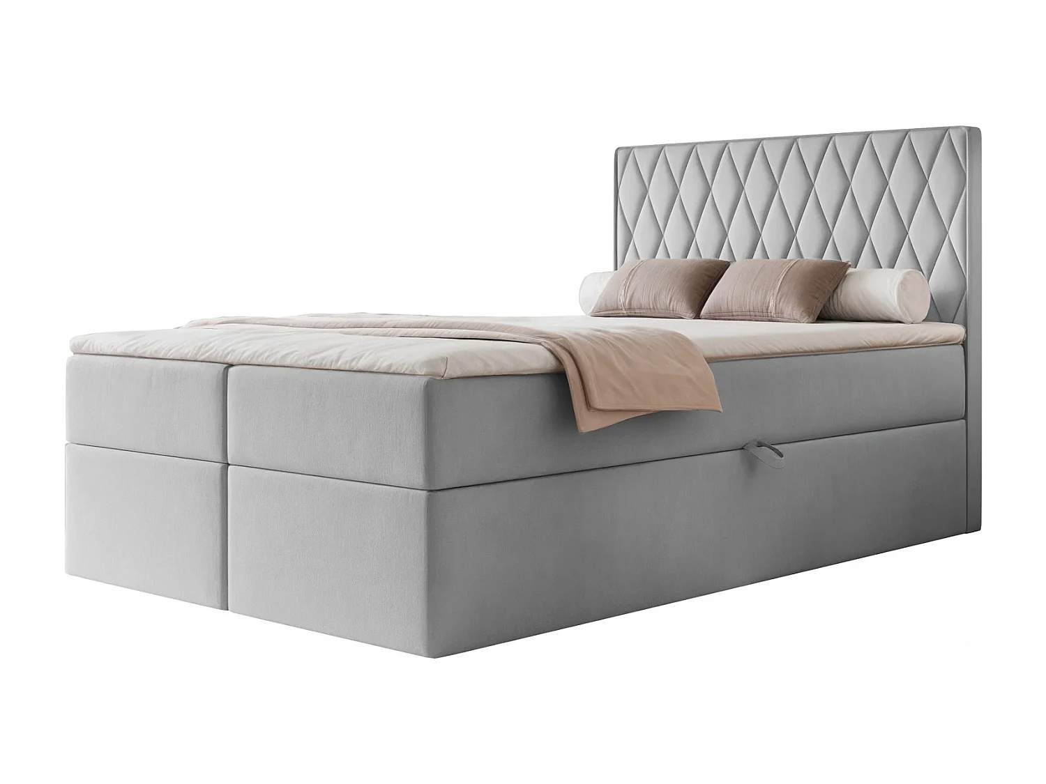 Lit Boxspring PONTI 120x200 cm avec 2 Coffres, Matelas et Matelassage Losanges Verticaux - Gris Pigeon (Velours)