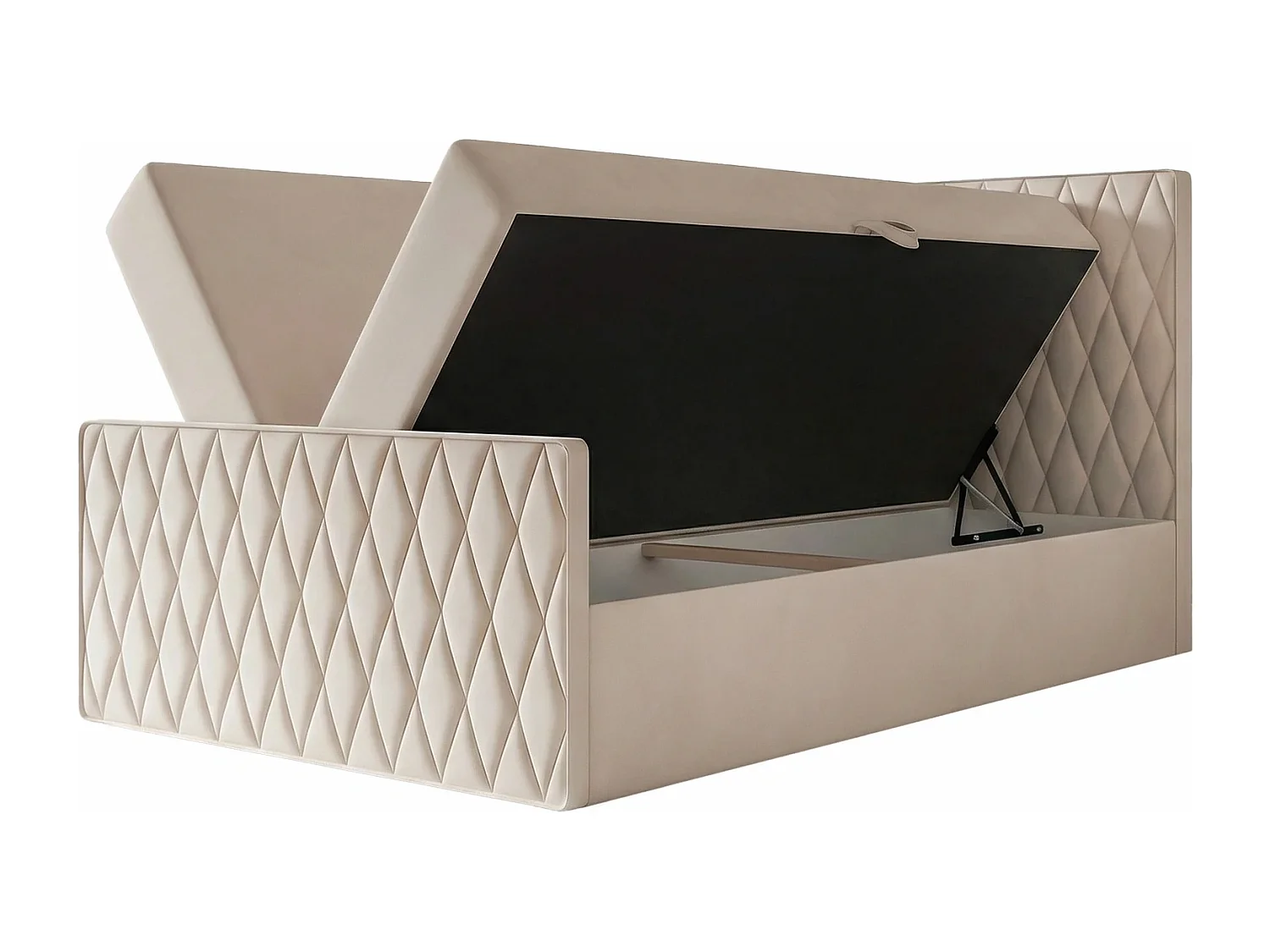Lit Boxspring PONTI III 120x200 cm avec 2 Coffres, Matelas et Matelassage Losanges - Crème (Velours)