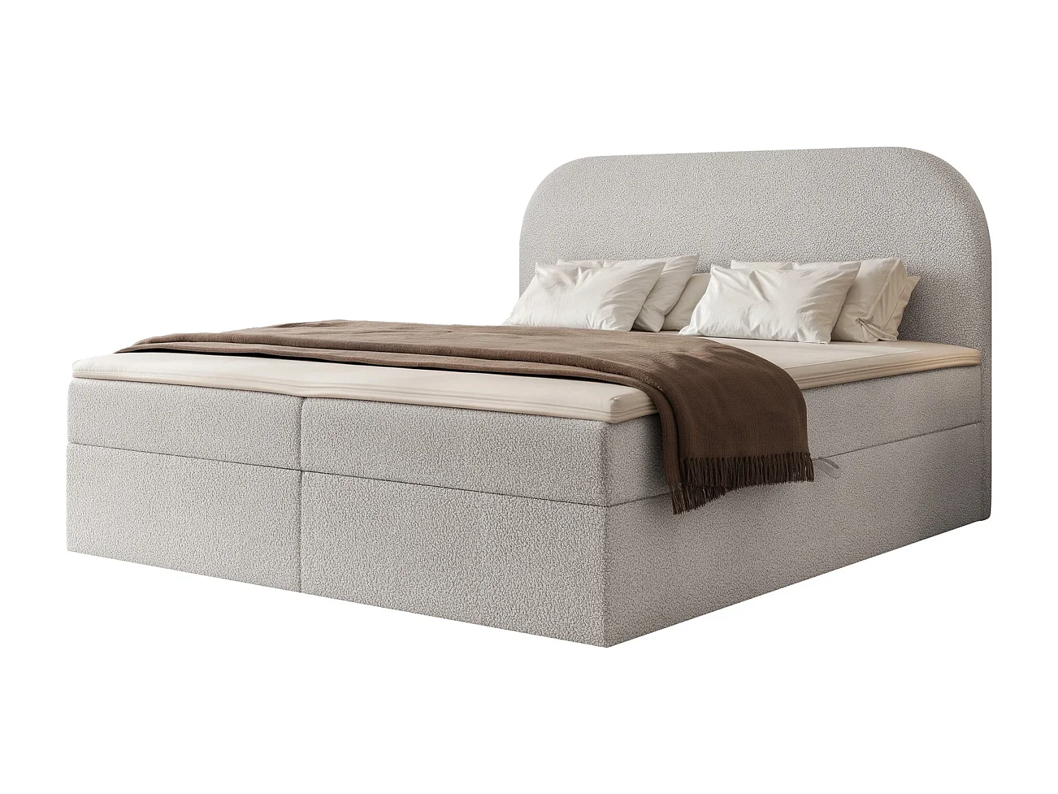Lit Boxspring 2 places FUZZI 160x200 cm avec 2 Coffres, Matelas et Tête de Lit Moelleuse - Gris (Tissu Bouclé Now or Never)