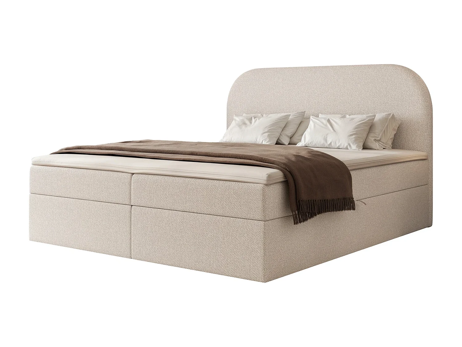 Lit Boxspring 2 places FUZZI 180x200 cm avec 2 Coffres, Matelas et Tête de Lit Moelleuse - Beige (Tissu Chenille Lumi)