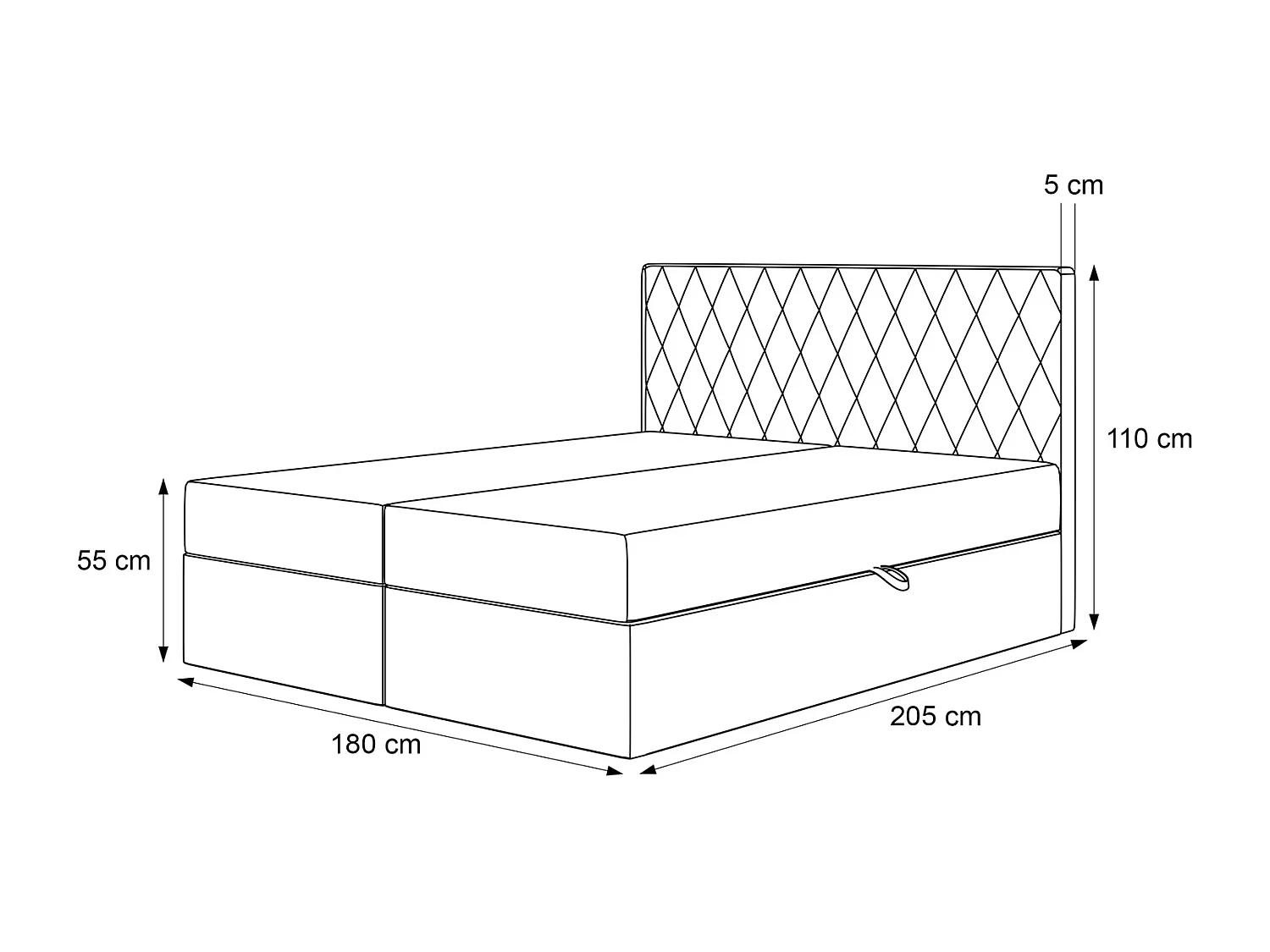 Lit Boxspring PONTI 180x200 cm avec 2 Coffres, Matelas et Matelassage Losanges Verticaux - Crème (Velours)