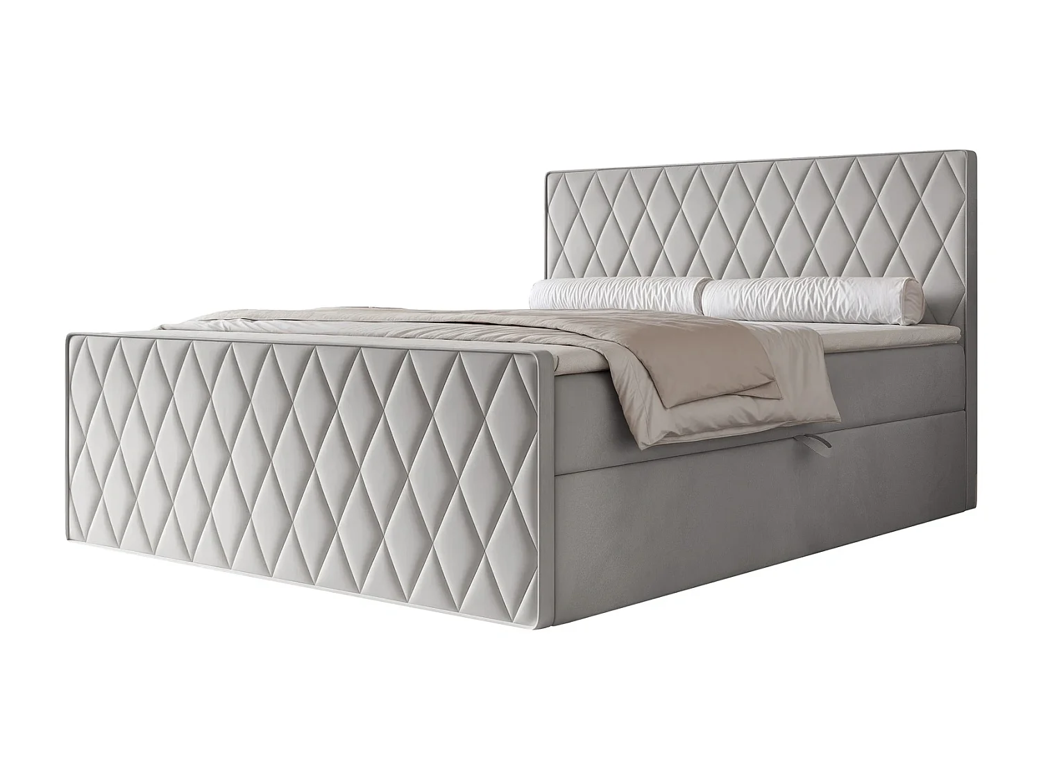 Lit Boxspring PONTI III 160x200 cm avec 2 Coffres, Matelas et Matelassage Losanges - Gris Pigeon (Velours)