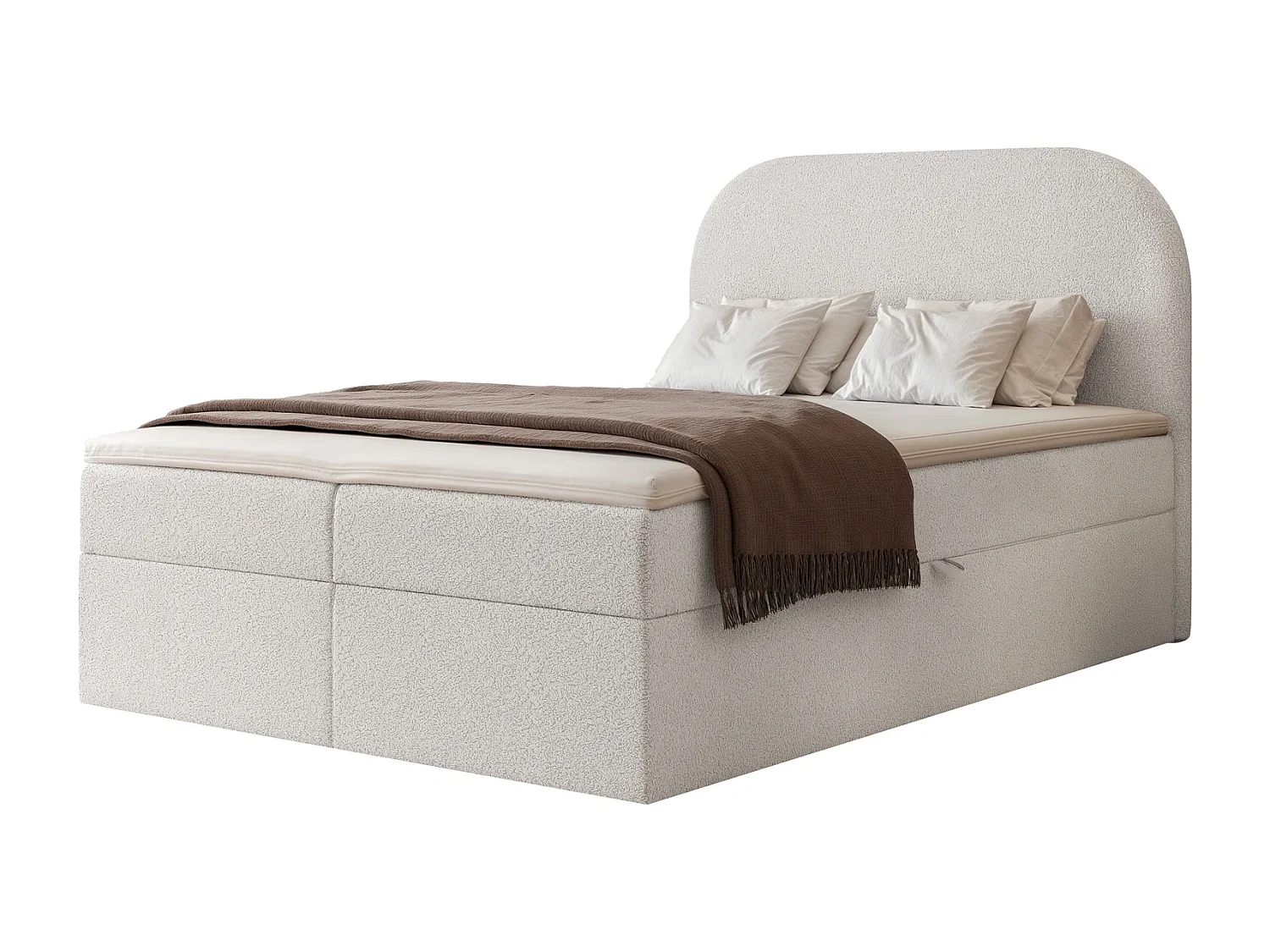 Boxspring FUZZI 120x200 cm met 2 Opbergruimtes, Matras en Zacht Hoofdbord - Lichtgrijs (Monte Stof)