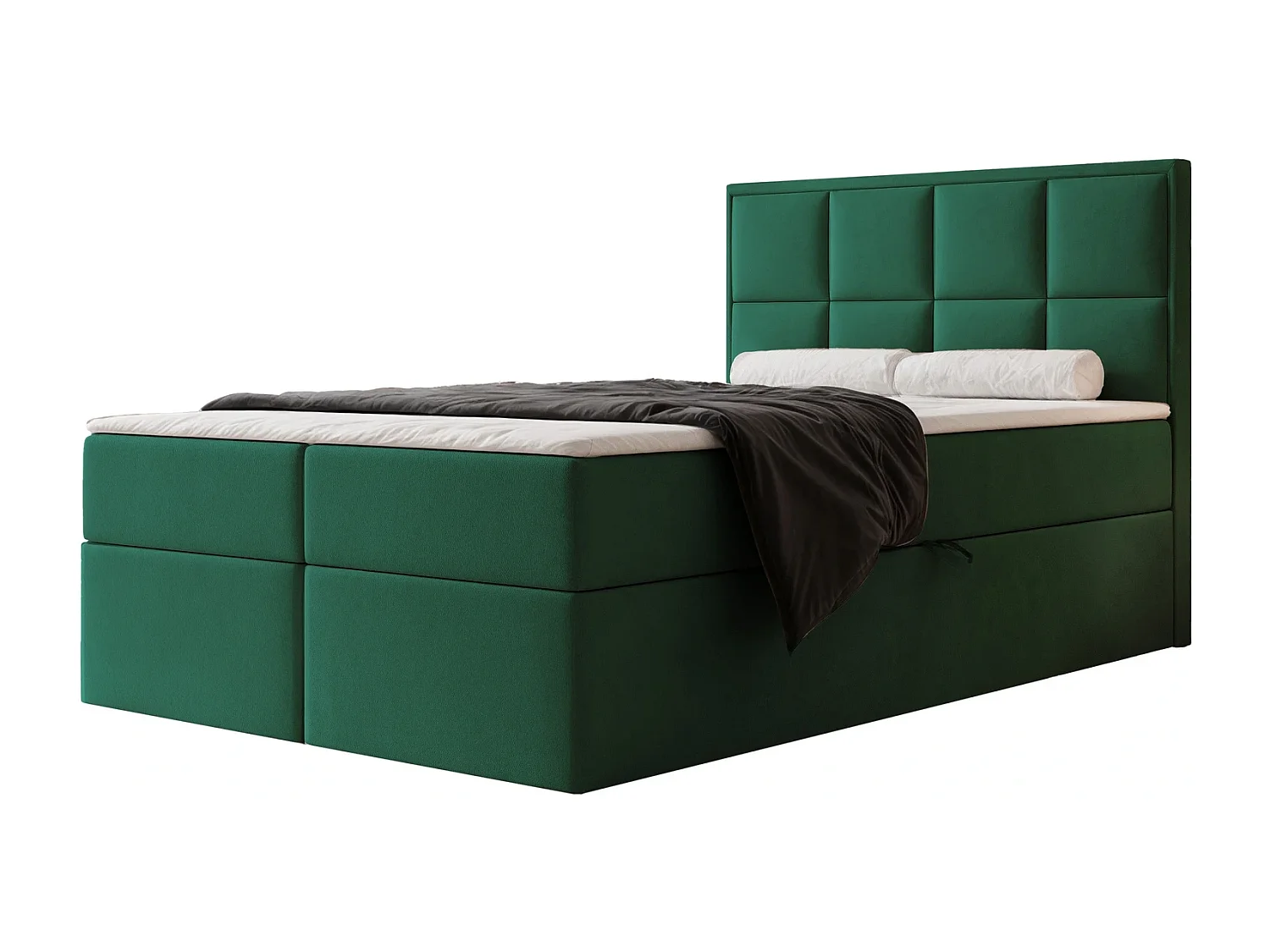 Lit Boxspring TIOLI 120x200 cm avec Coffre, Matelas et Tête de Lit à Panneaux Verticaux - Vert Bouteille (Magic Velvet)