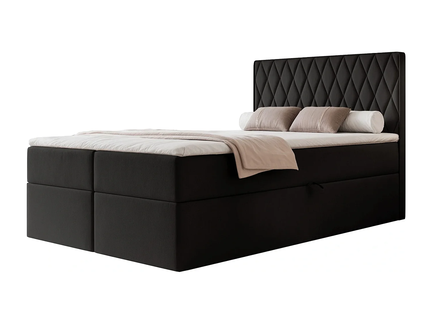 Lit Boxspring PONTI 120x200 cm avec 2 Coffres, Matelas et Matelassage Losanges Verticaux - Noir (Velours)