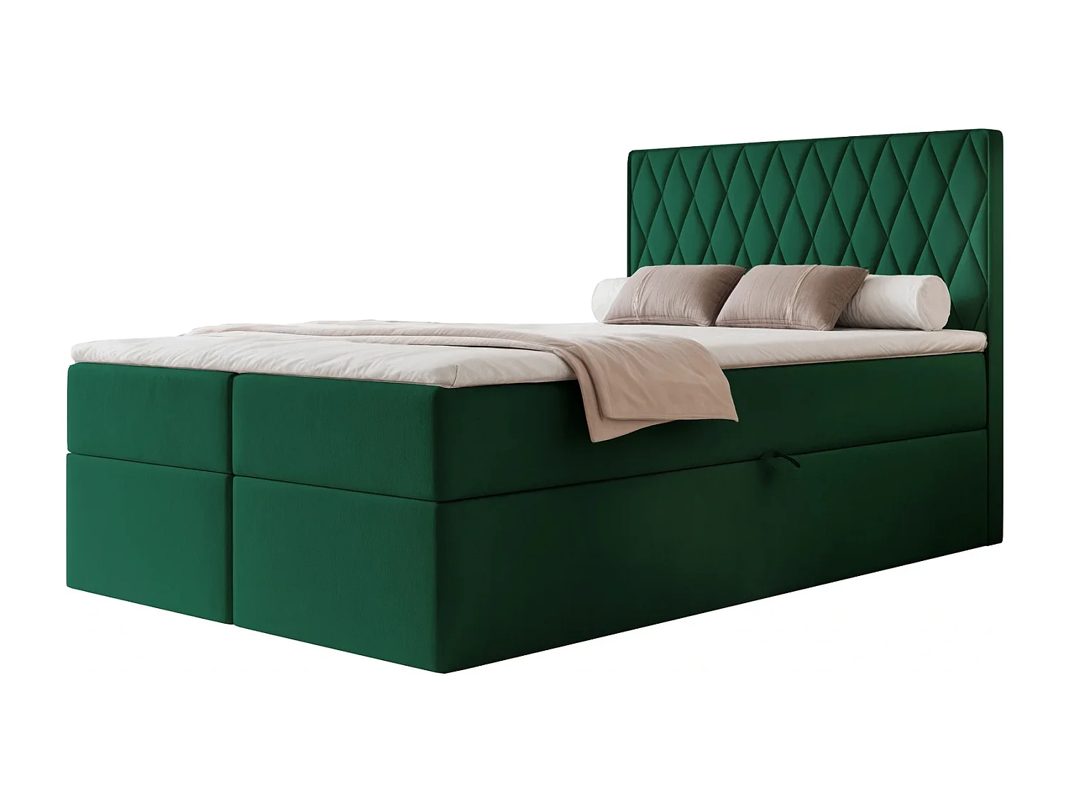 Lit Boxspring PONTI 120x200 cm avec 2 Coffres, Matelas et Matelassage Losanges Verticaux - Vert Bouteille (Velours)