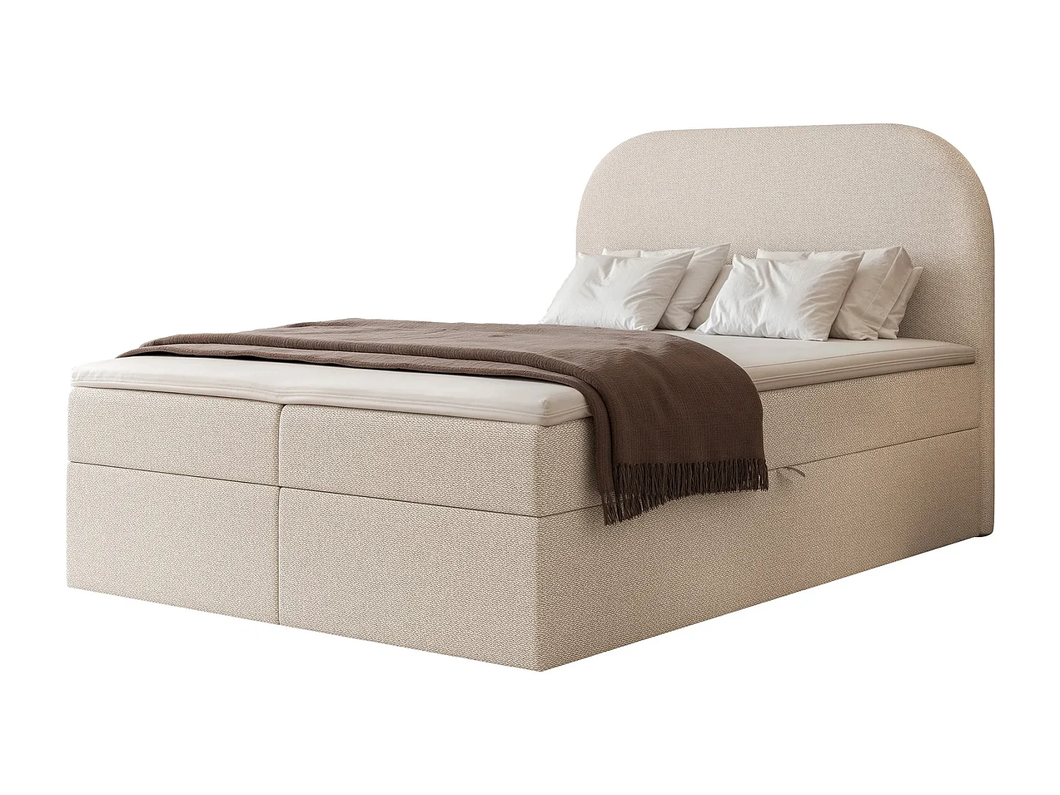 Lit Boxspring FUZZI 120x200 cm avec 2 Coffres, Matelas et Tête de Lit Moelleuse - Beige (Tissu Chenille Lumi)