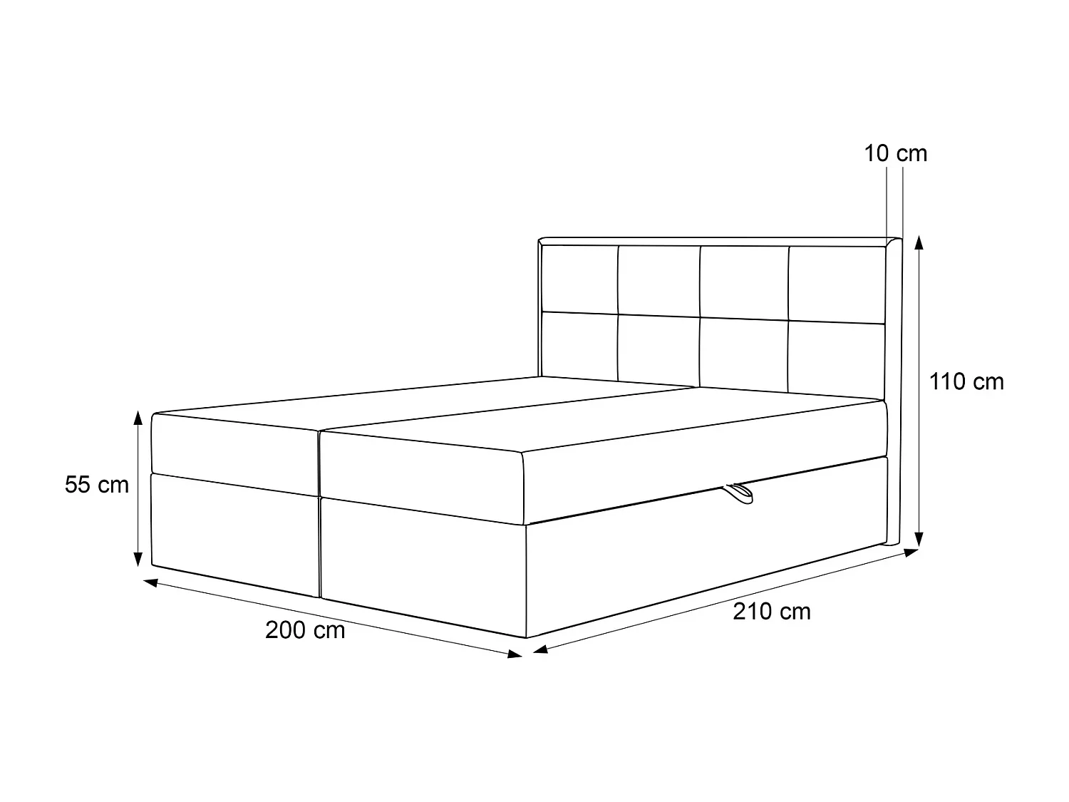 Lit Boxspring King Size XL TIOLI 200x200 cm avec Coffre, Matelas et Tête de Lit à Panneaux Verticaux - Bleu Marine (Magic Velvet)