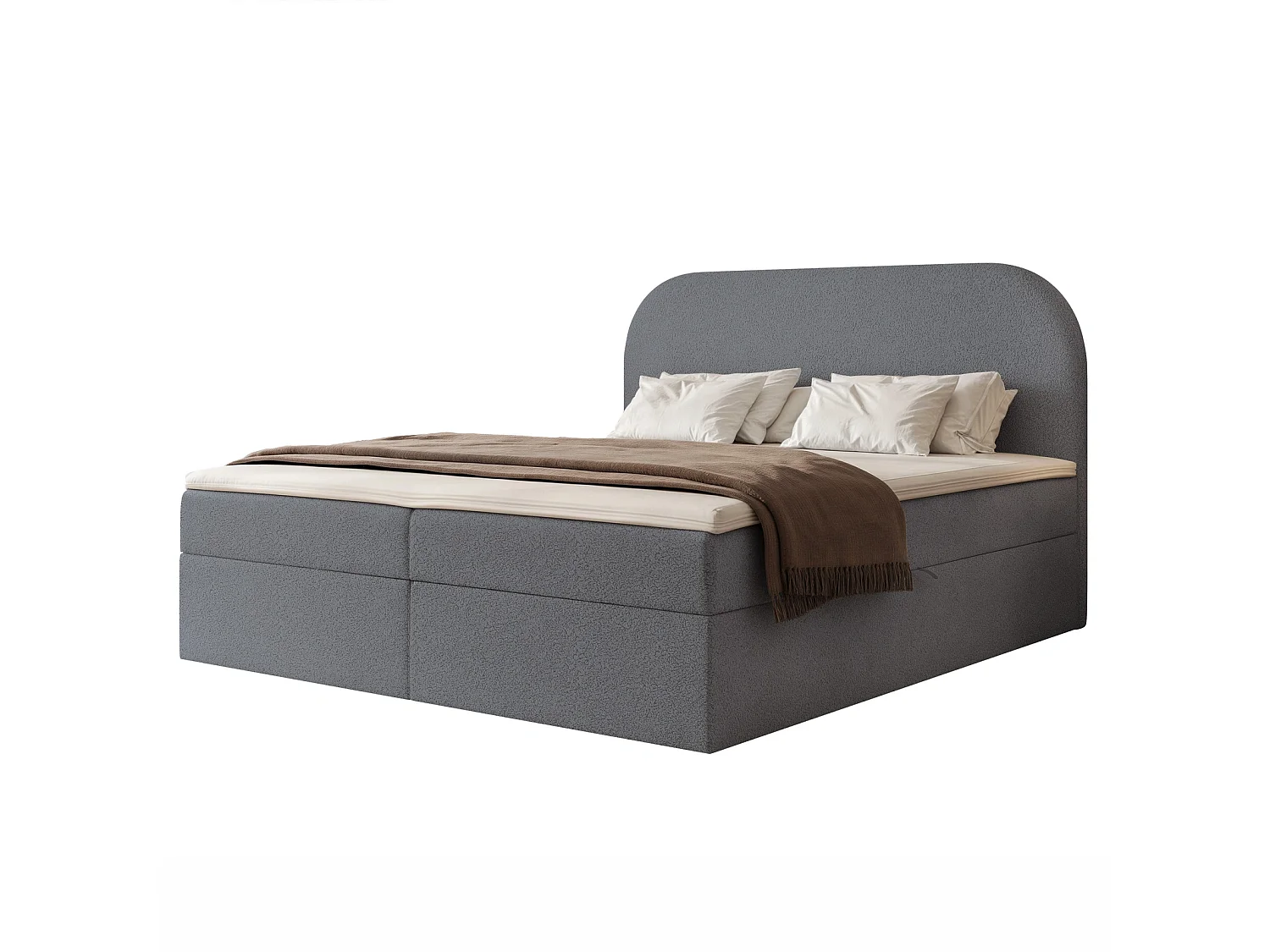 Boxspring FUZZI 180x200 cm met 2 Opbergruimtes, Matras en Zacht Hoofdbord - Donkergrijs (Monte Stof)