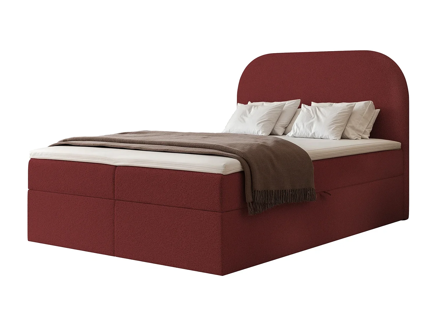 Boxspring FUZZI 120x200 cm met 2 Opbergruimtes, Matras en Zacht Hoofdbord - Bordeaux (Monte Stof)