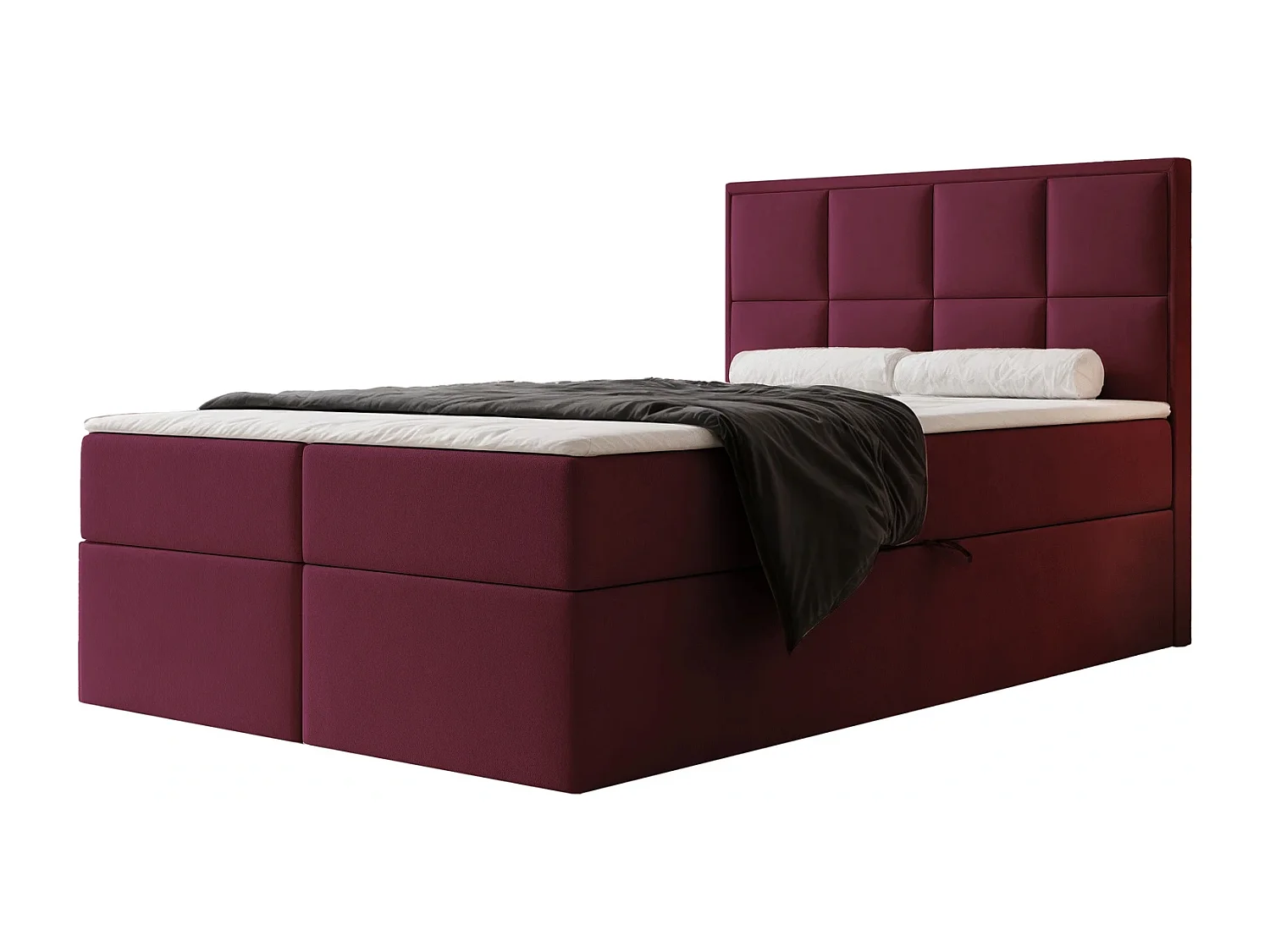Lit Boxspring TIOLI 120x200 cm avec Coffre, Matelas et Tête de Lit à Panneaux Verticaux - Bordeaux (Magic Velvet)