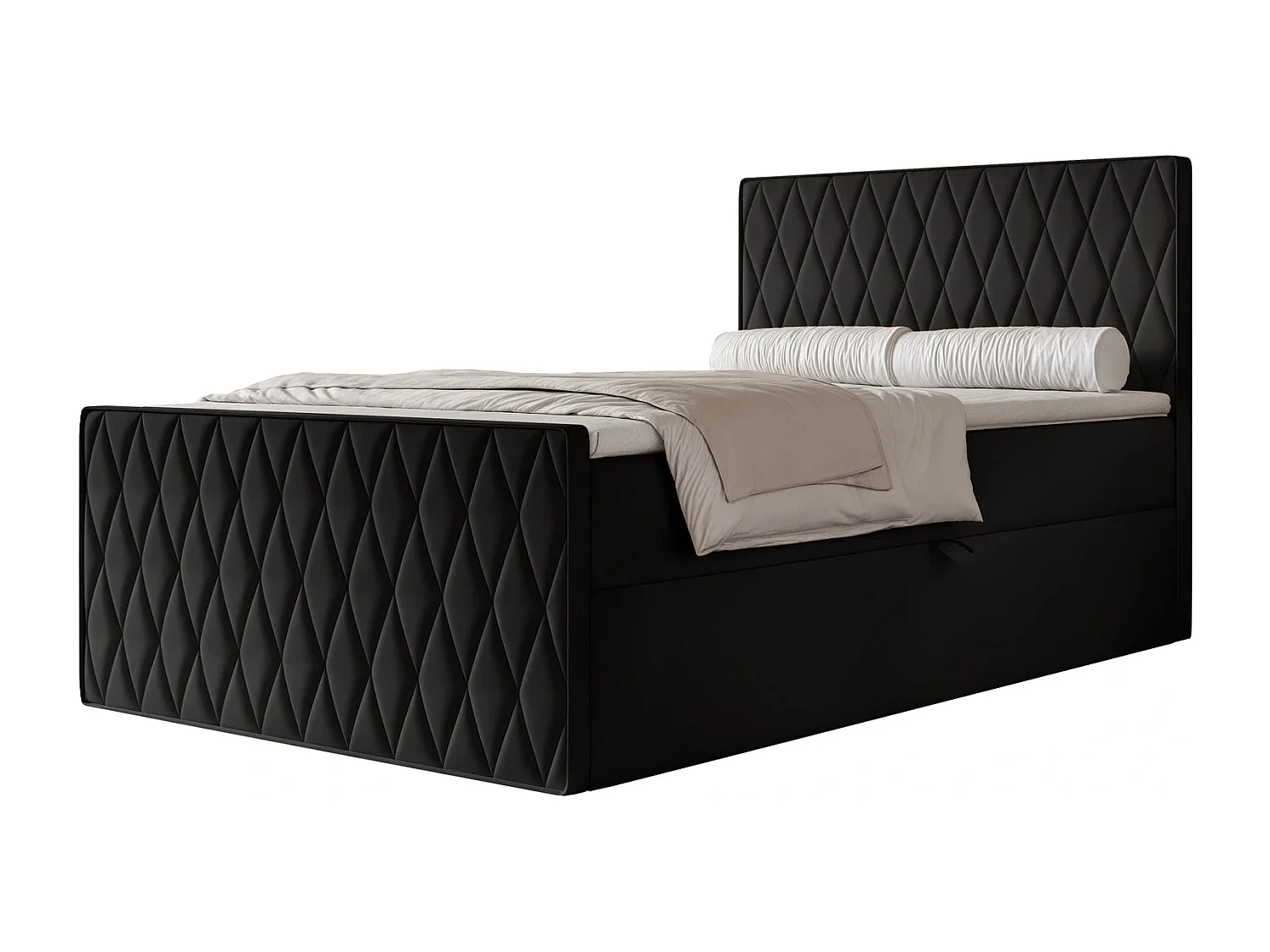Lit Boxspring PONTI III 120x200 cm avec 2 Coffres, Matelas et Matelassage Losanges - Noir (Velours)