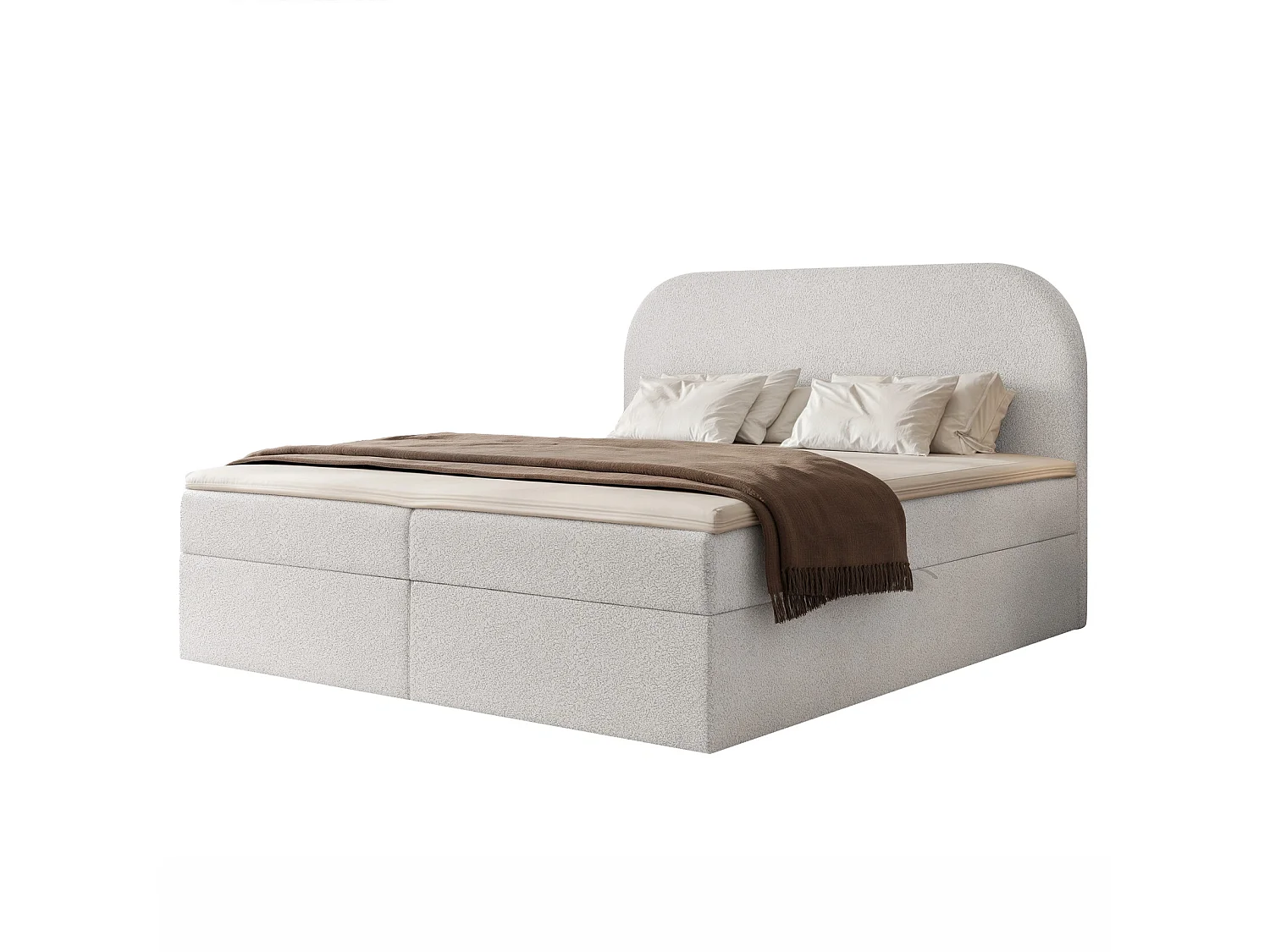 Boxspring FUZZI 160x200 cm met 2 Opbergruimtes, Matras en Zacht Hoofdbord - Lichtgrijs (Monte Stof)