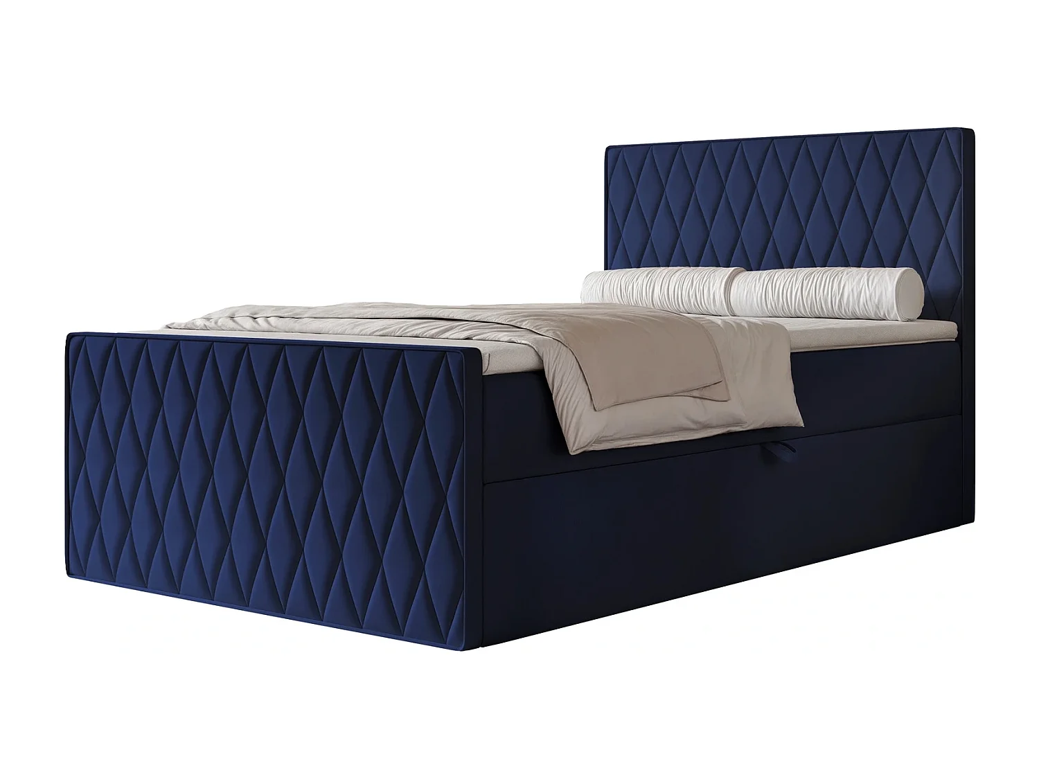 Lit Boxspring PONTI III 120x200 cm avec Coffre, Matelas et Matelassage Losanges - Bleu Marine (Velours)