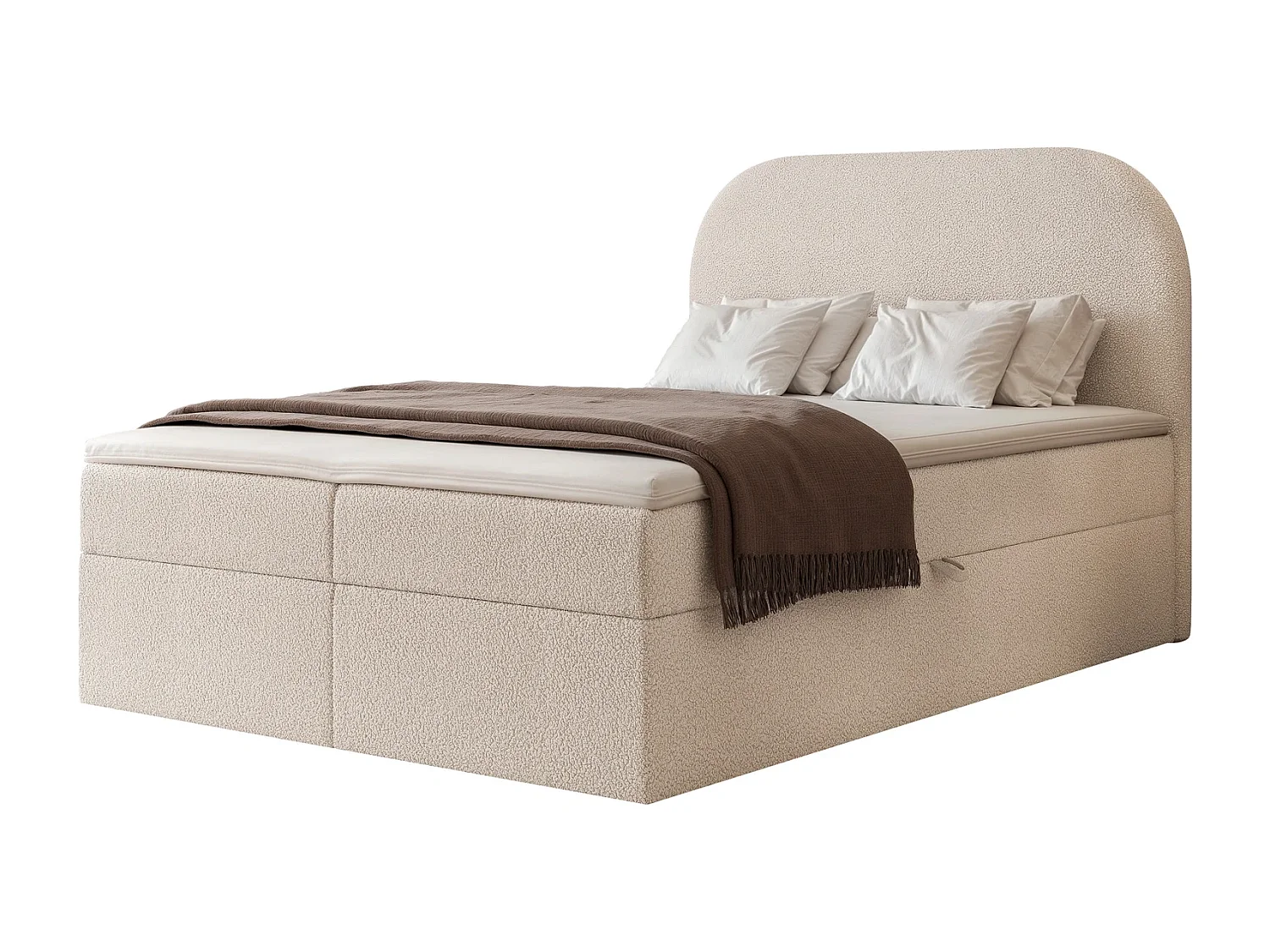 Lit Boxspring FUZZI 120x200 cm avec 2 Coffres, Matelas et Tête de Lit Moelleuse - Beige (Tissu Bouclé Now or Never)