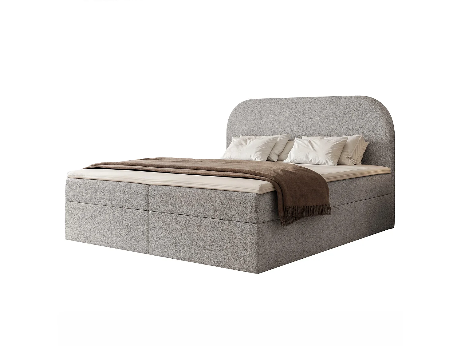 Boxspring King Size XL FUZZI 200x200 cm met 2 Opbergruimtes, Matras en Zacht Hoofdbord - Grijs (Monte Stof)