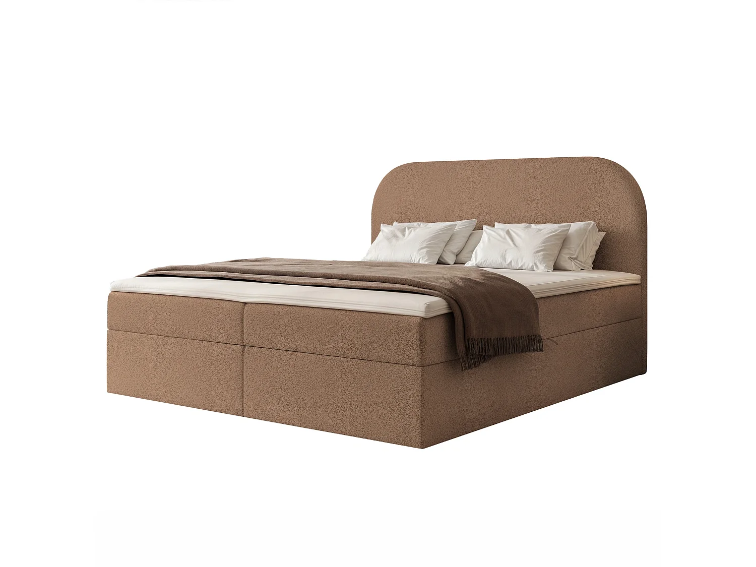 Boxspring FUZZI 140x200 cm met 2 Opbergruimtes, Matras en Zacht Hoofdbord - Toffee Bruin (Monte Stof)