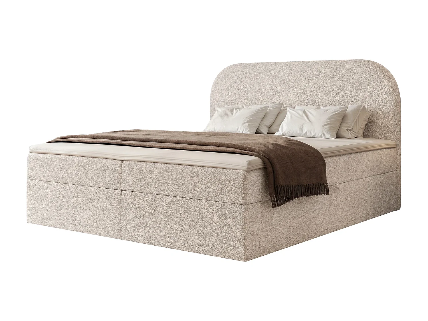 Lit Boxspring 2 places FUZZI 160x200 cm avec 2 Coffres, Matelas et Tête de Lit Moelleuse - Beige (Tissu Bouclé Now or Never)