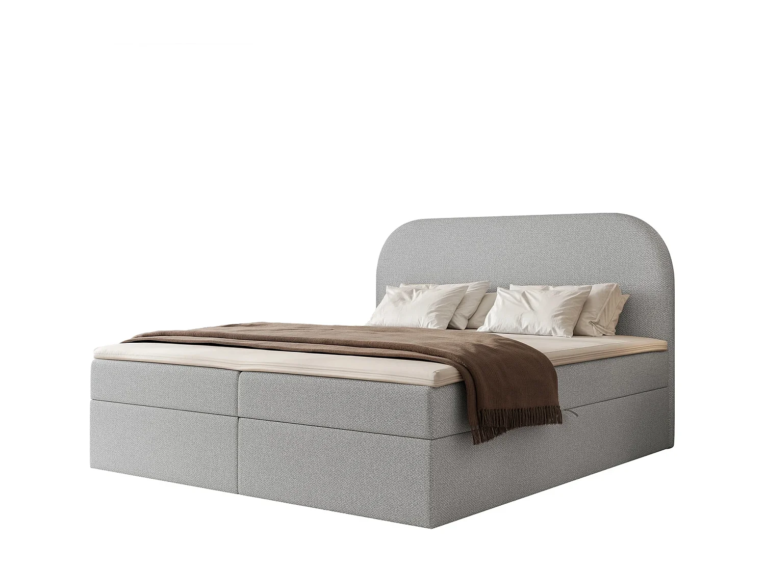 Lit Boxspring 2 places FUZZI 200x200 cm avec 2 Coffres, Matelas et Tête de Lit Moelleuse - Gris Bleu (Tissu Chenille Lumi)
