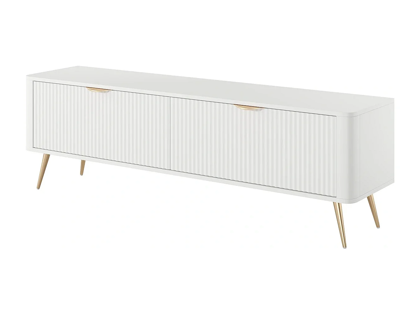 TV-meubel Flore met Geroffelde Fronten en Gouden Poten - Wit en Goud - 163 cm