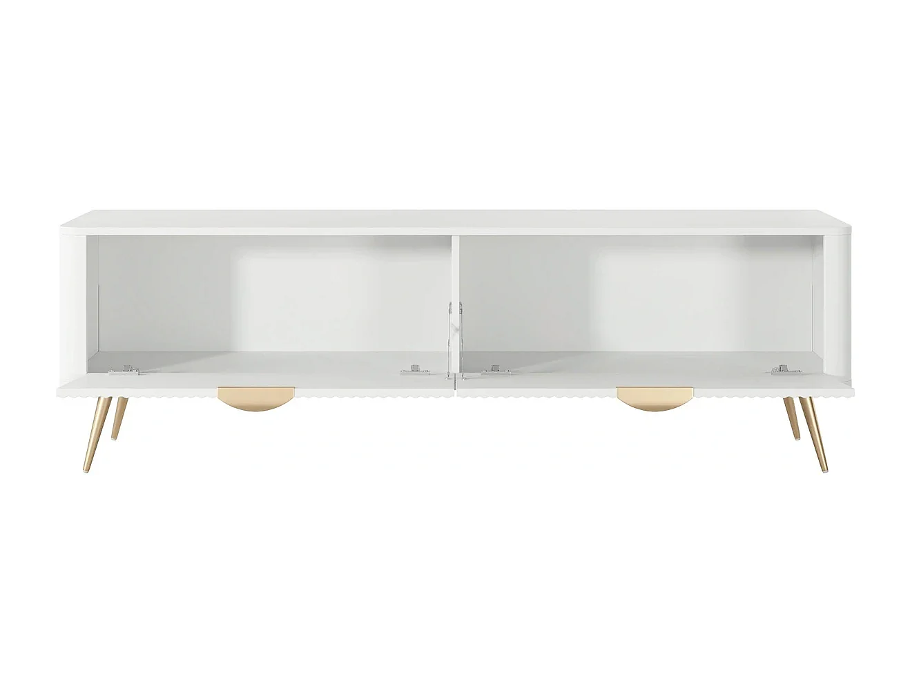 TV-meubel Flore met Geroffelde Fronten en Gouden Poten - Wit en Goud - 163 cm