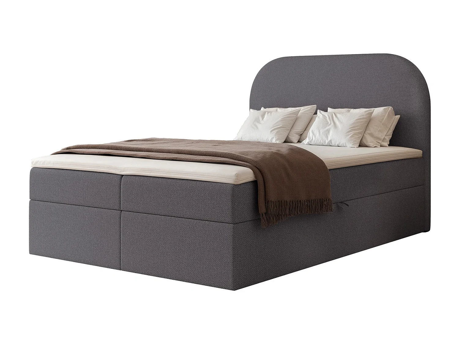 Lit Boxspring FUZZI 120x200 cm avec 2 Coffres, Matelas et Tête de Lit Moelleuse - Bleu Gris Foncé (Tissu Chenille Lumi)