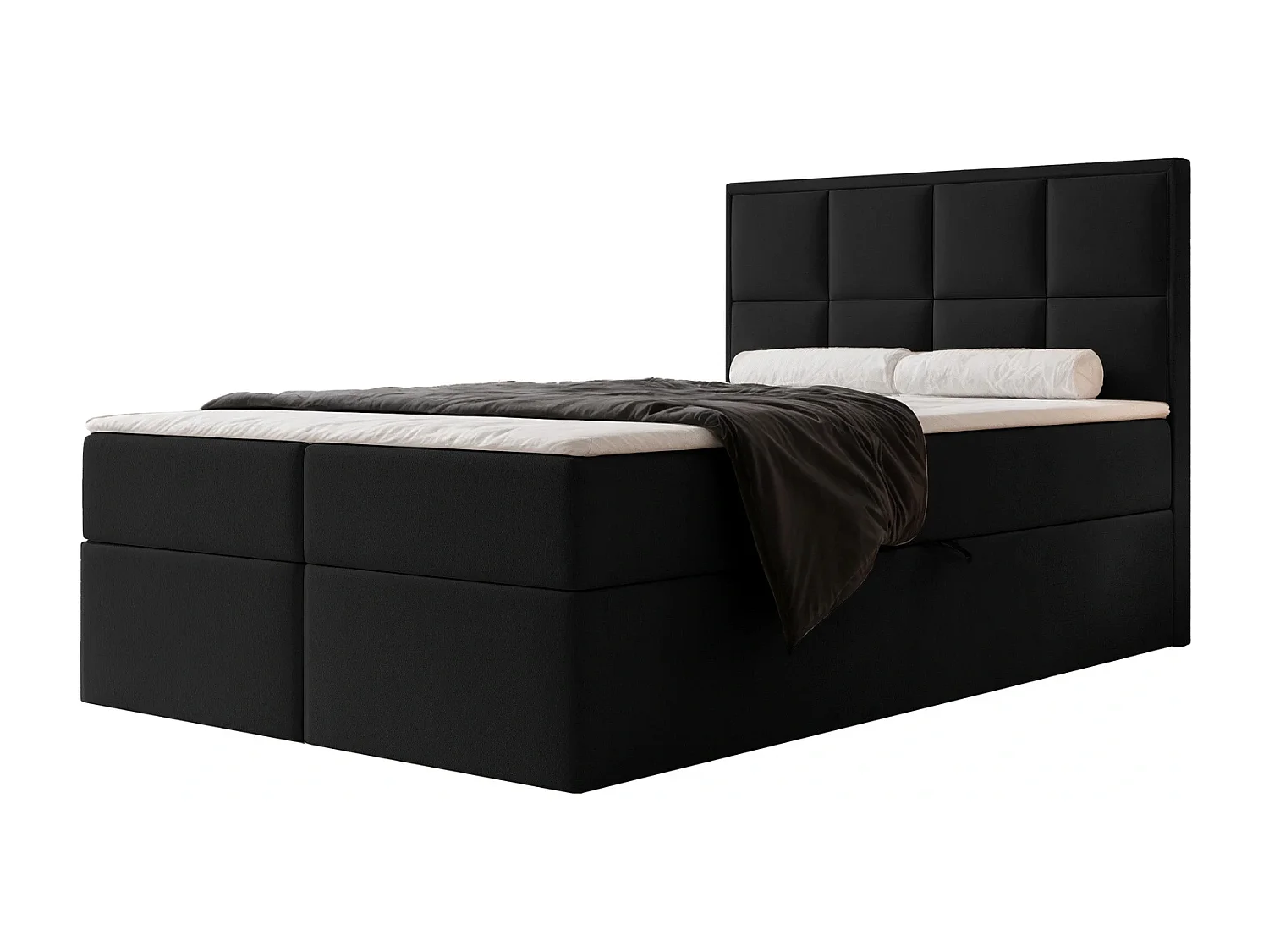 Lit Boxspring TIOLI 120x200 cm avec Coffre, Matelas et Tête de Lit à Panneaux Verticaux - Noir (Magic Velvet)