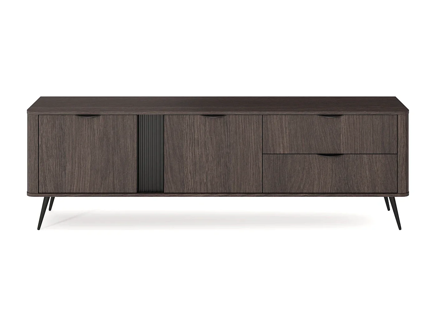 TV-Lowboard Terzo 2D 2S mit Schubladen und Rillendekor - Eiche Dunin und Schwarz