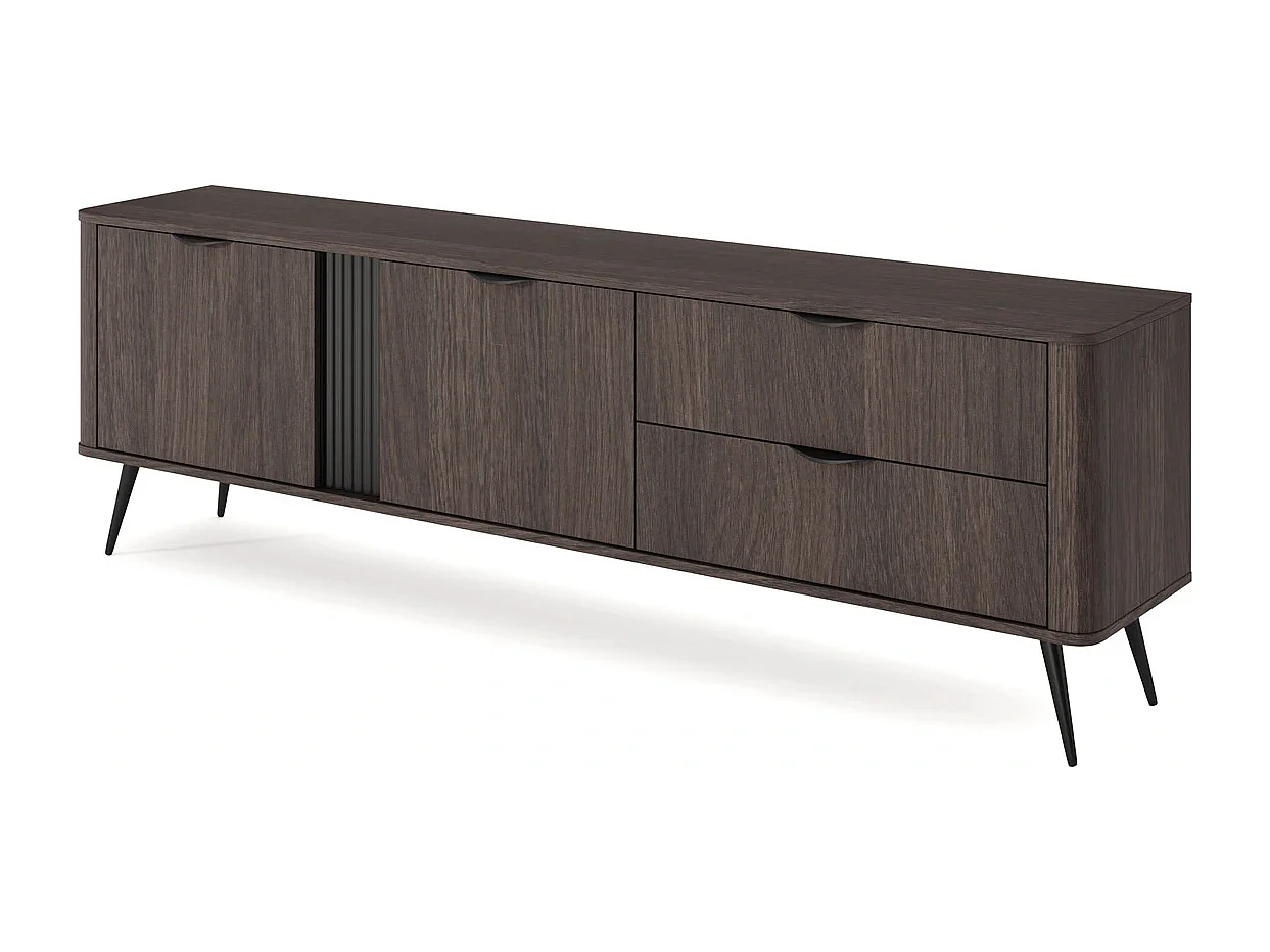 TV-Lowboard Terzo 2D 2S mit Schubladen und Rillendekor - Eiche Dunin und Schwarz