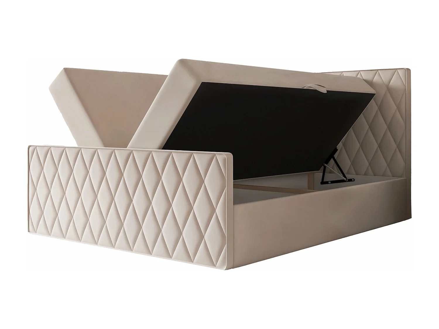 Lit Boxspring PONTI III 140x200 cm avec 2 Coffres, Matelas et Matelassage Losanges - Crème (Velours)