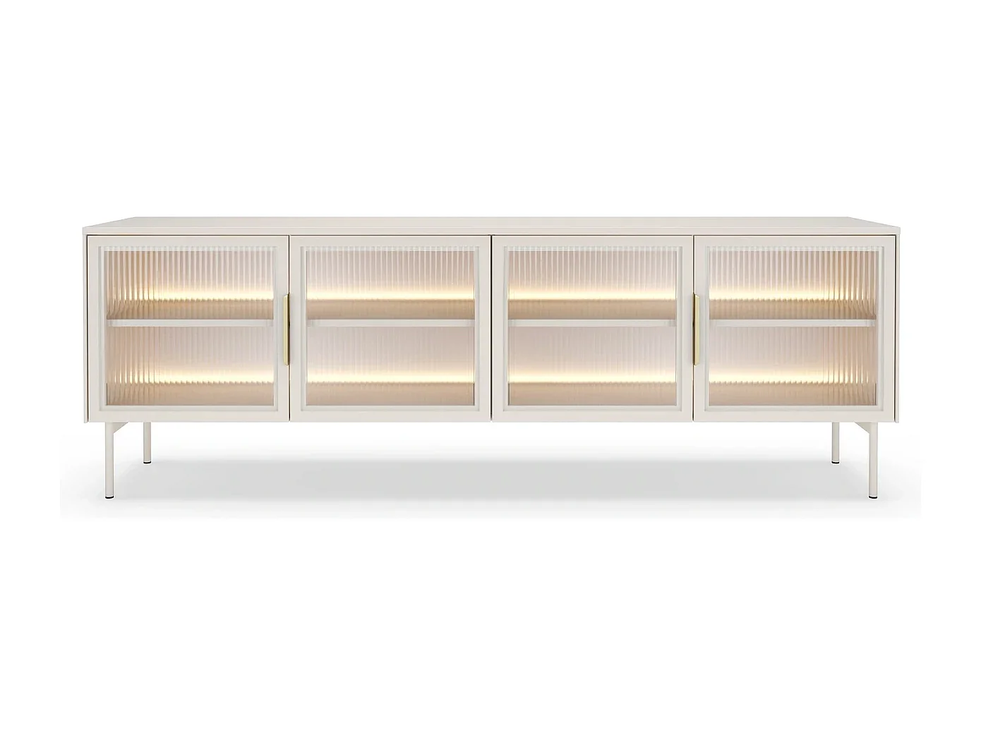 TV-Meubel LUMI 181 cm - Kasjmier Kleur, 4 Glazen Deuren (Geribbeld Glas) en LED
