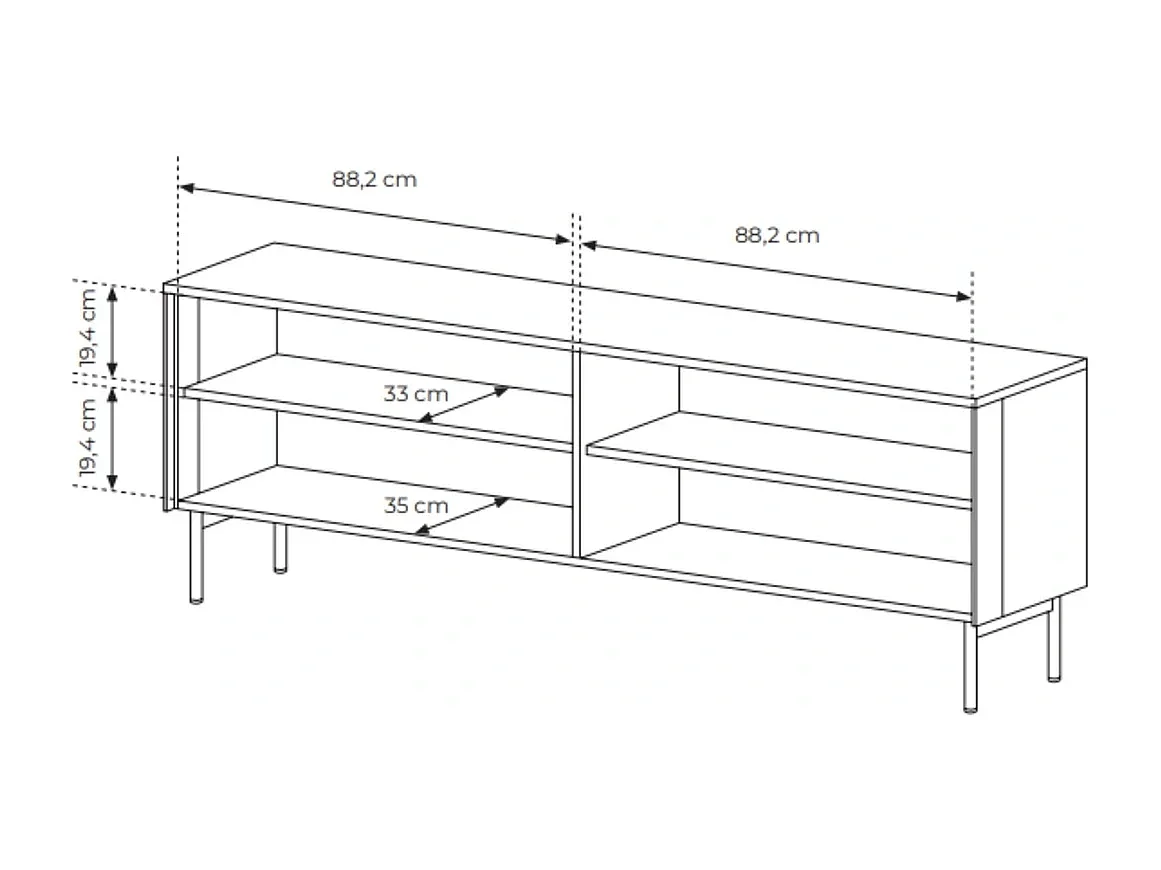 TV-Meubel LUMI 181 cm - Kasjmier Kleur, 4 Glazen Deuren (Geribbeld Glas) en LED
